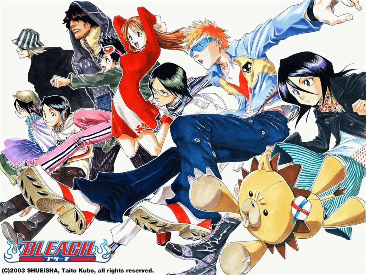 Bleach characters running with Kon HD Wallpaper