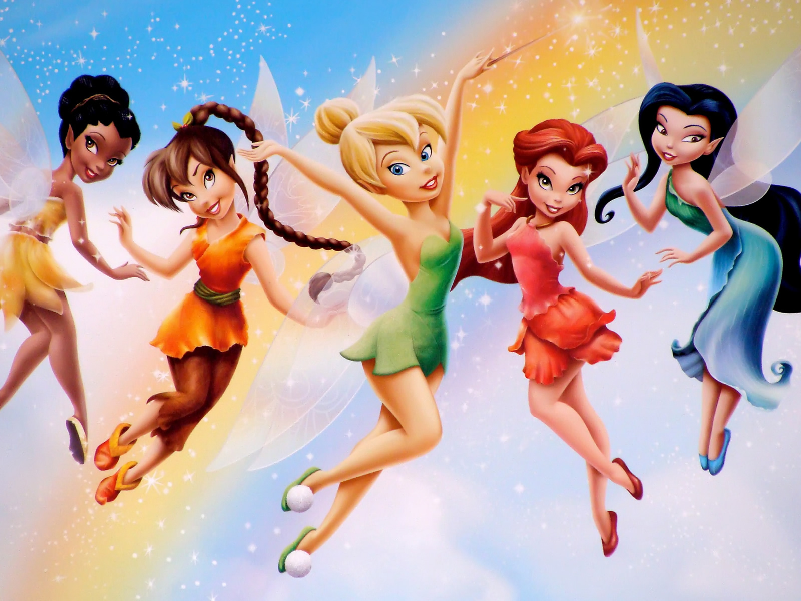 Tinker Bell and friends flying HD Wallpaper