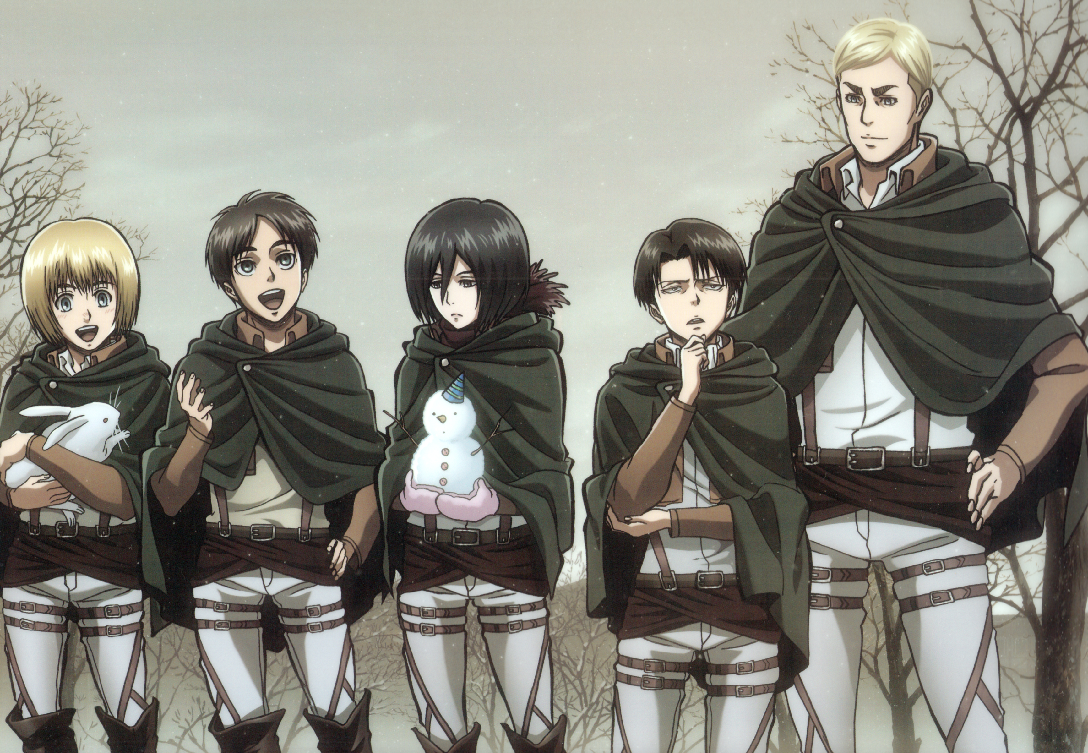 Attack on Titan characters in winter setting HD Wallpaper