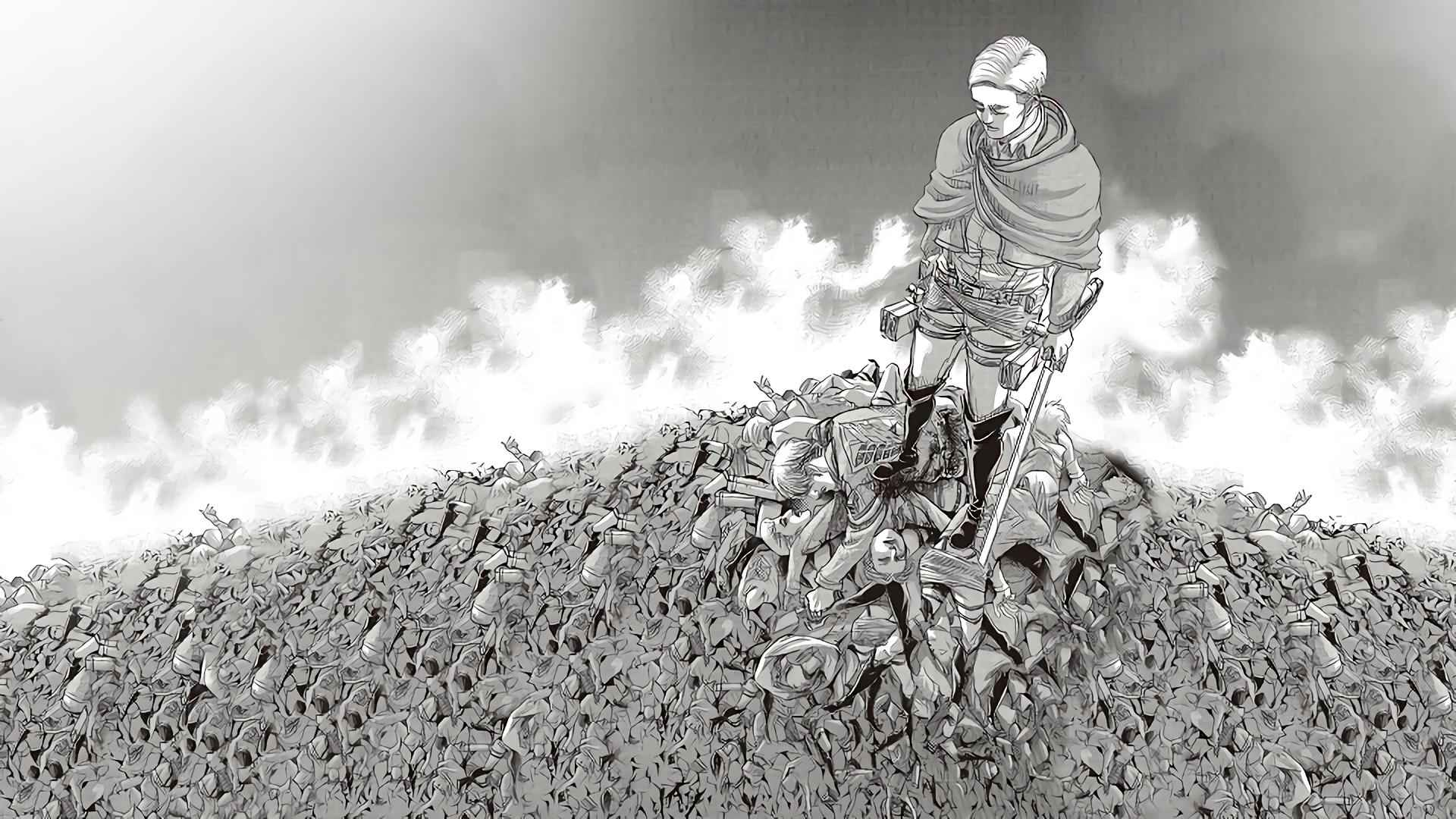 Erwin Smith from Attack on Titan standing on a pile of bodies HD Wallpaper