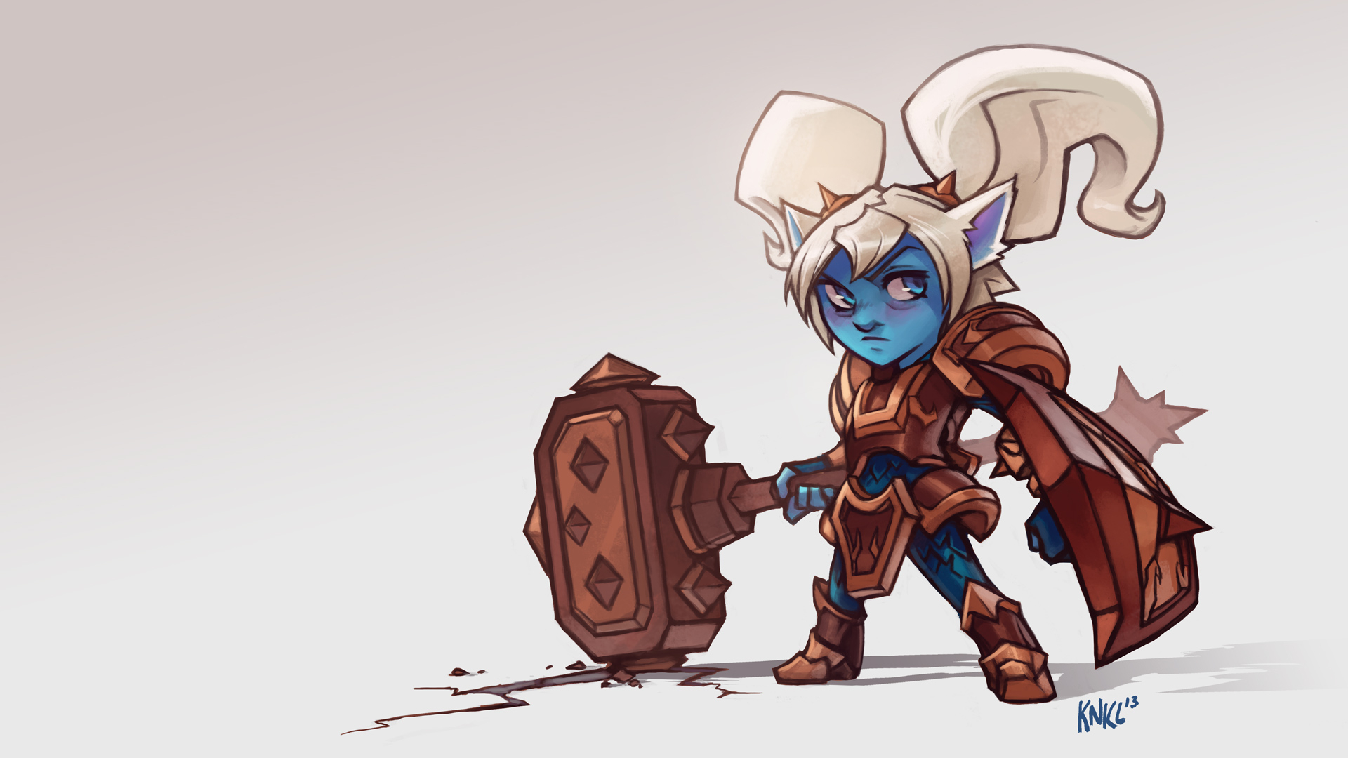 Poppy from League of Legends with hammer and shield HD Wallpaper