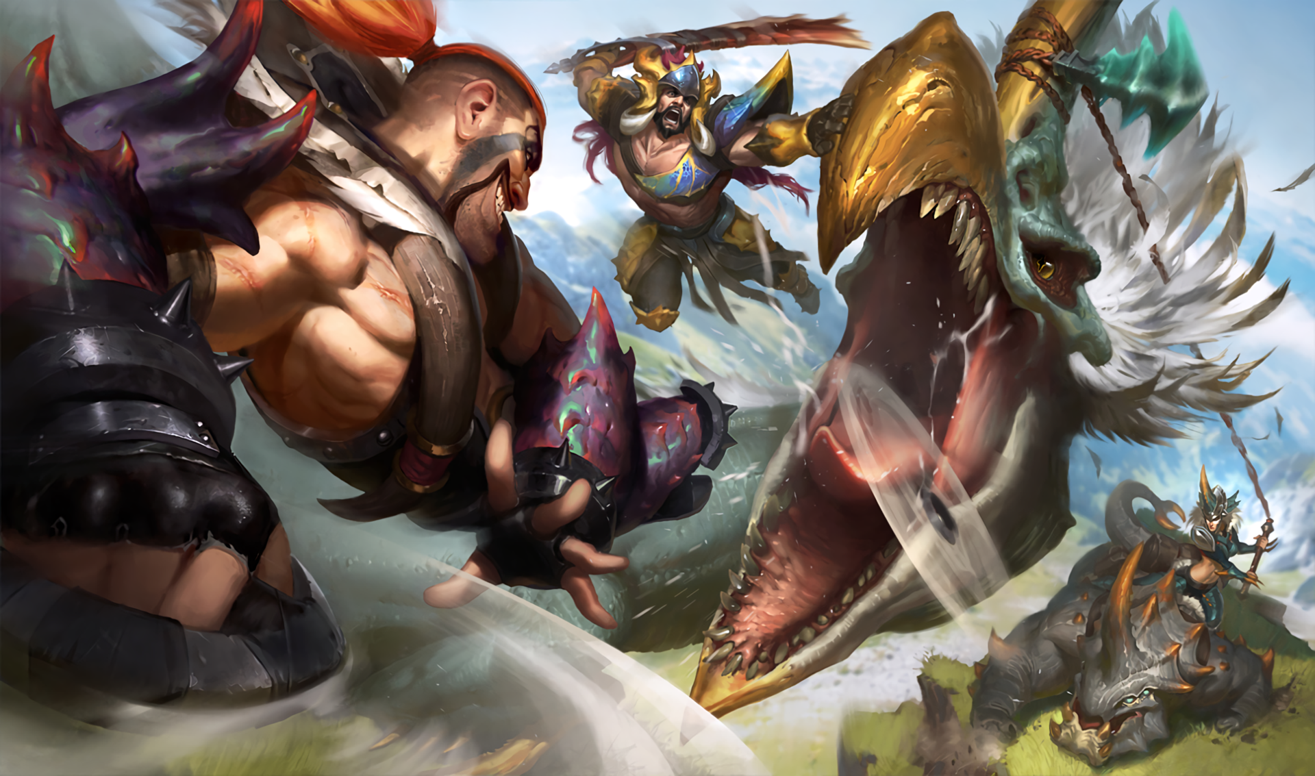 Draven from League of Legends fighting a monster HD Wallpaper