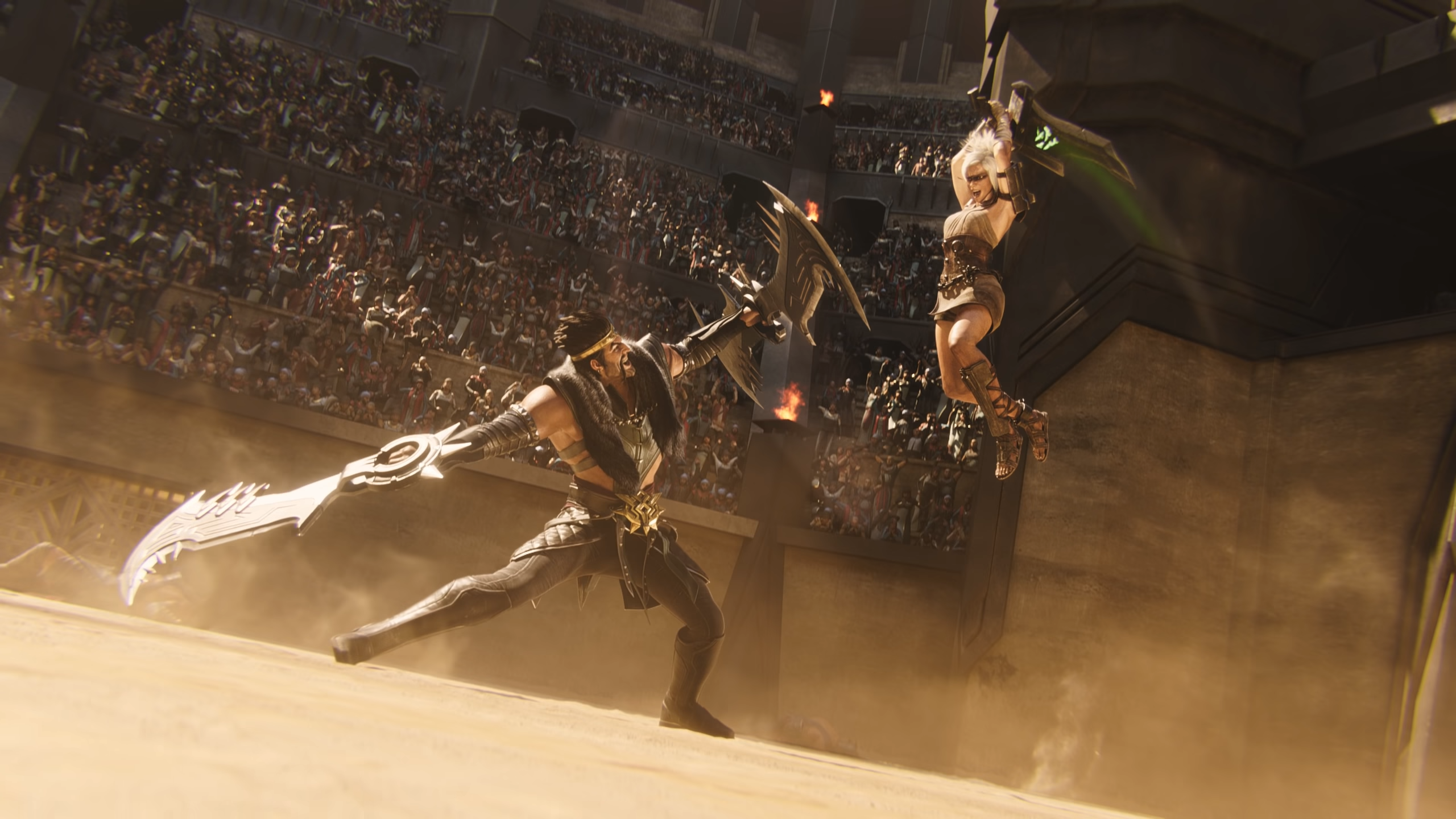 Draven from League of Legends fighting in an arena HD Wallpaper
