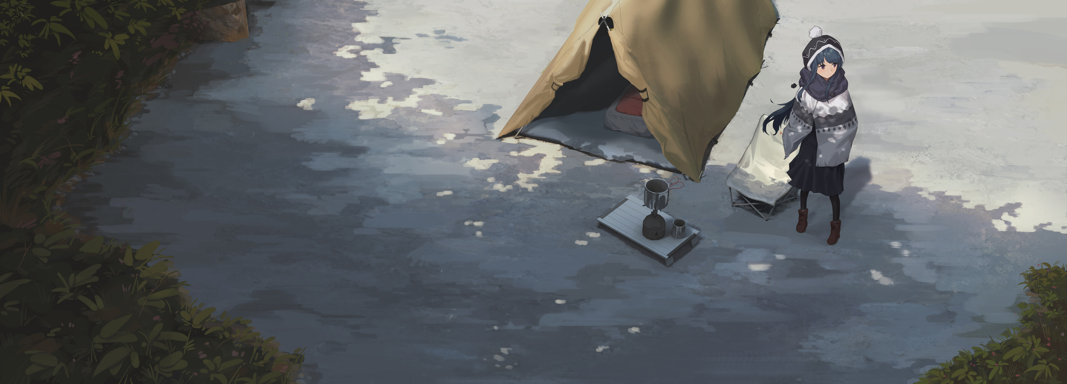 Rin Shima camping by a lake HD Wallpaper