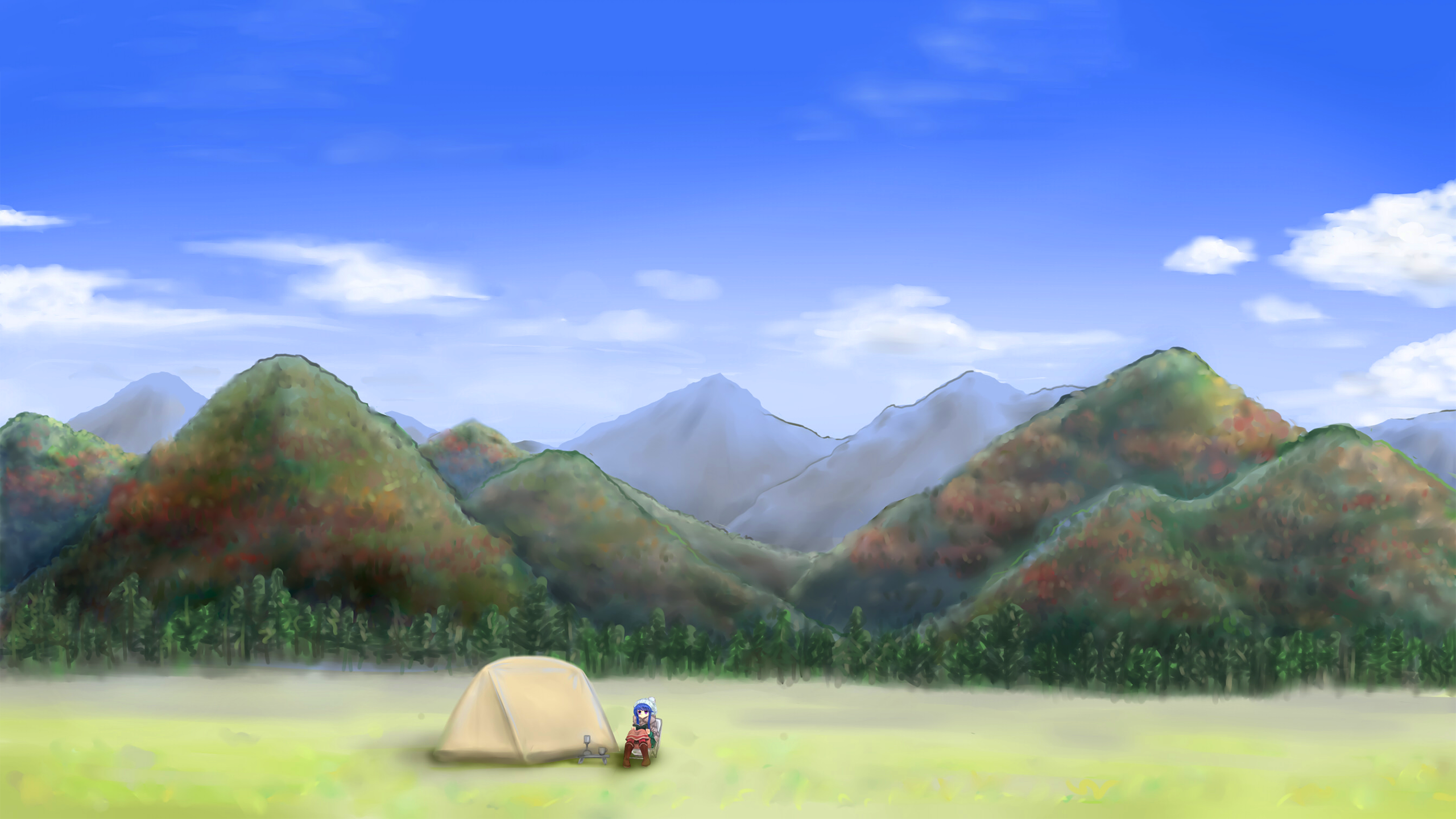 Rin Shima camping in mountains HD Wallpaper