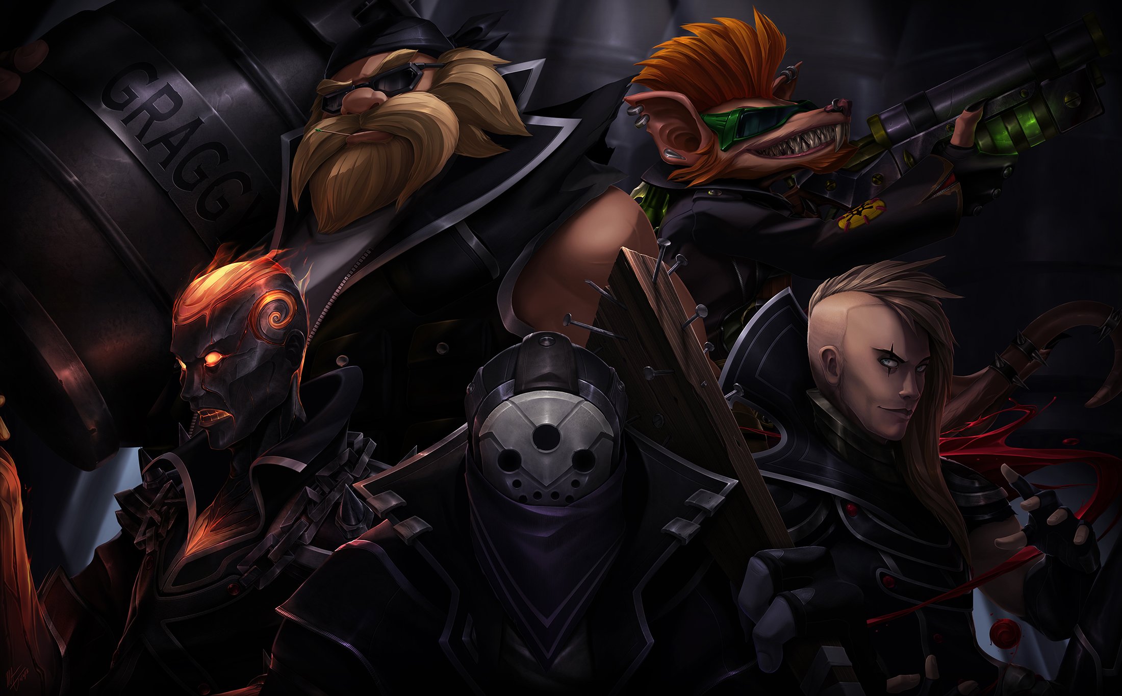 League of Legends characters in a dark setting HD Wallpaper