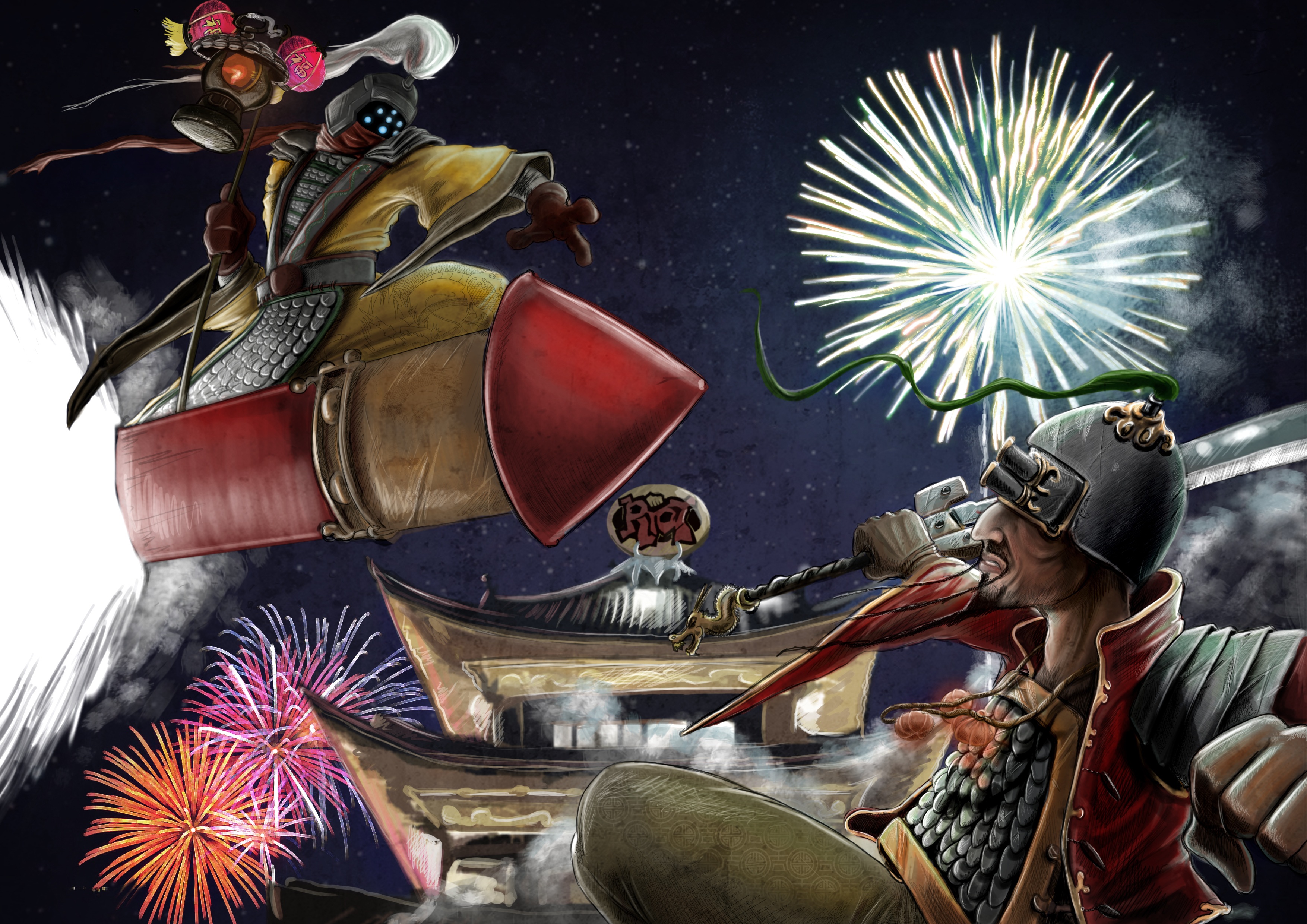 Jax from League of Legends riding a rocket HD Wallpaper