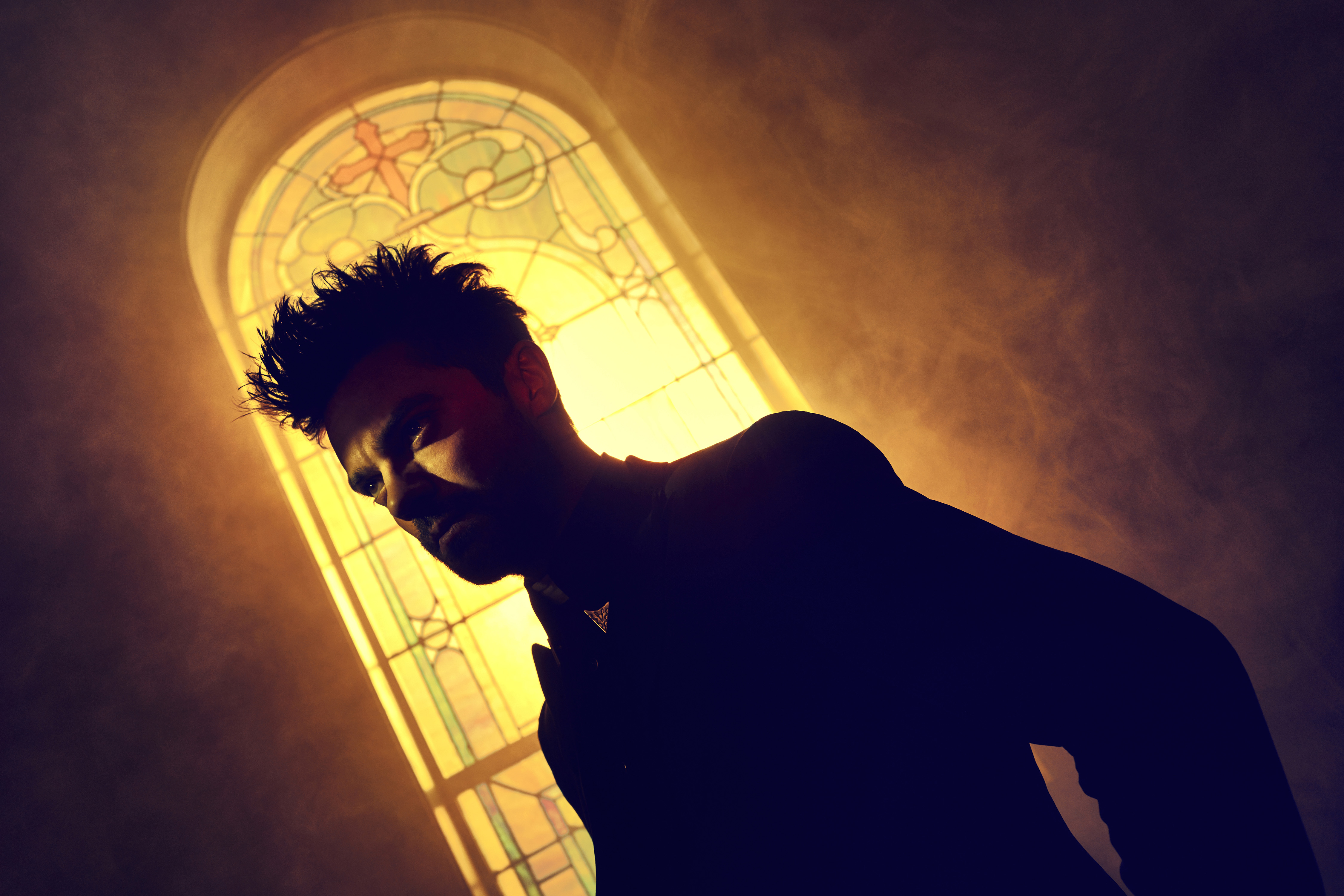 Jesse Custer in front of stained glass window HD Wallpaper