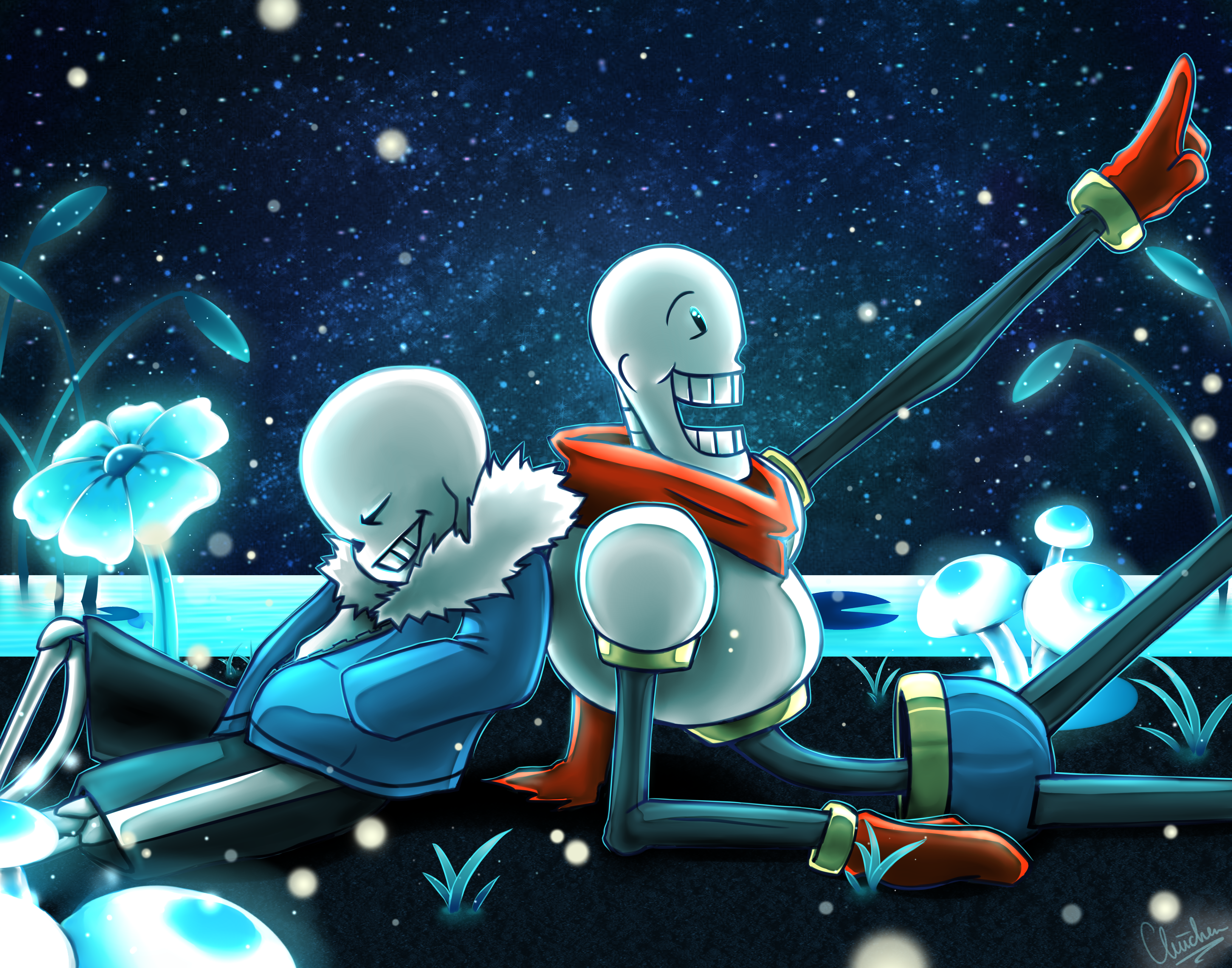 Undertale's Sans and Papyrus Relaxing Under Starry Sky HD Wallpaper