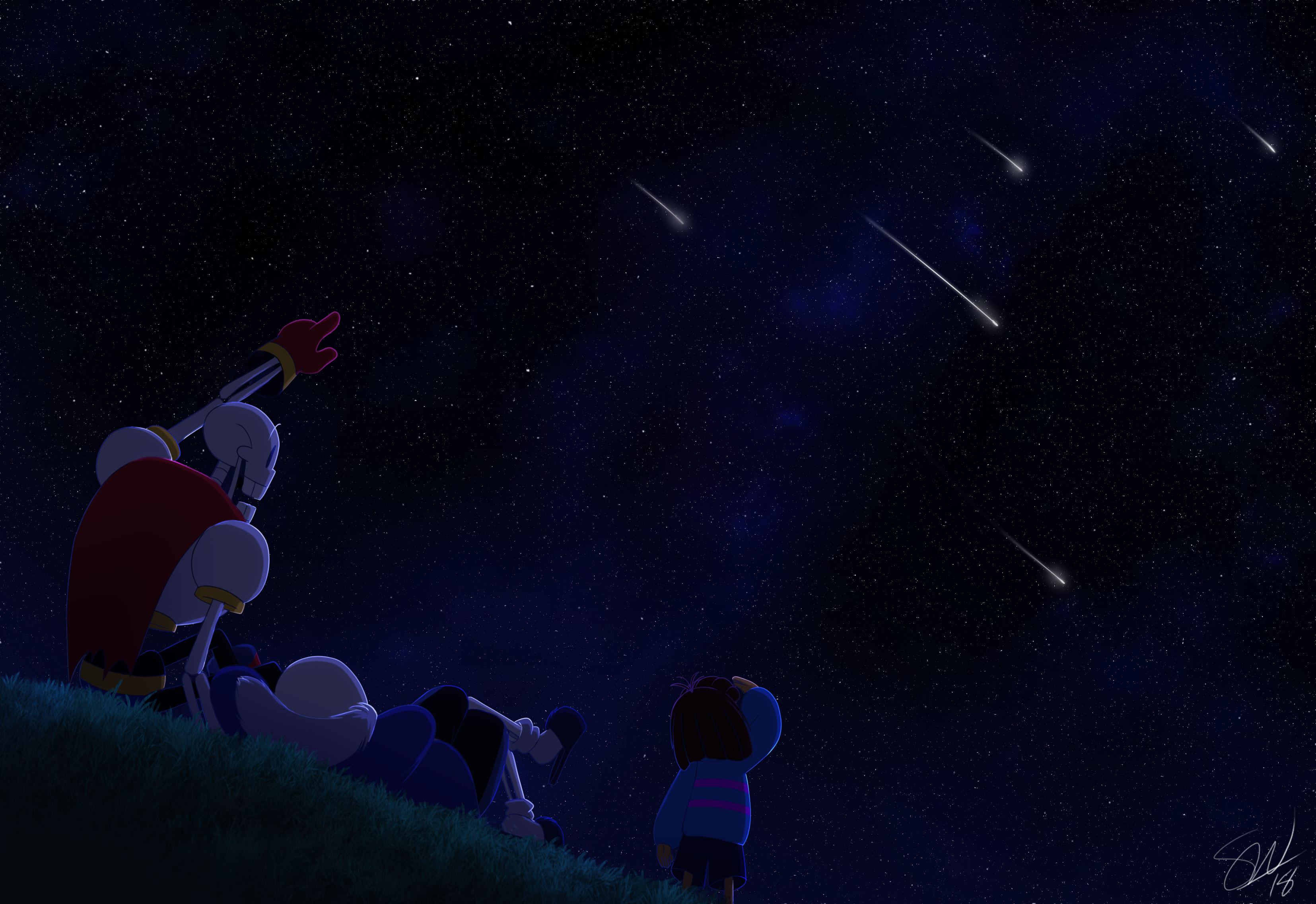 Papyrus and Sans from Undertale watching shooting stars HD Wallpaper