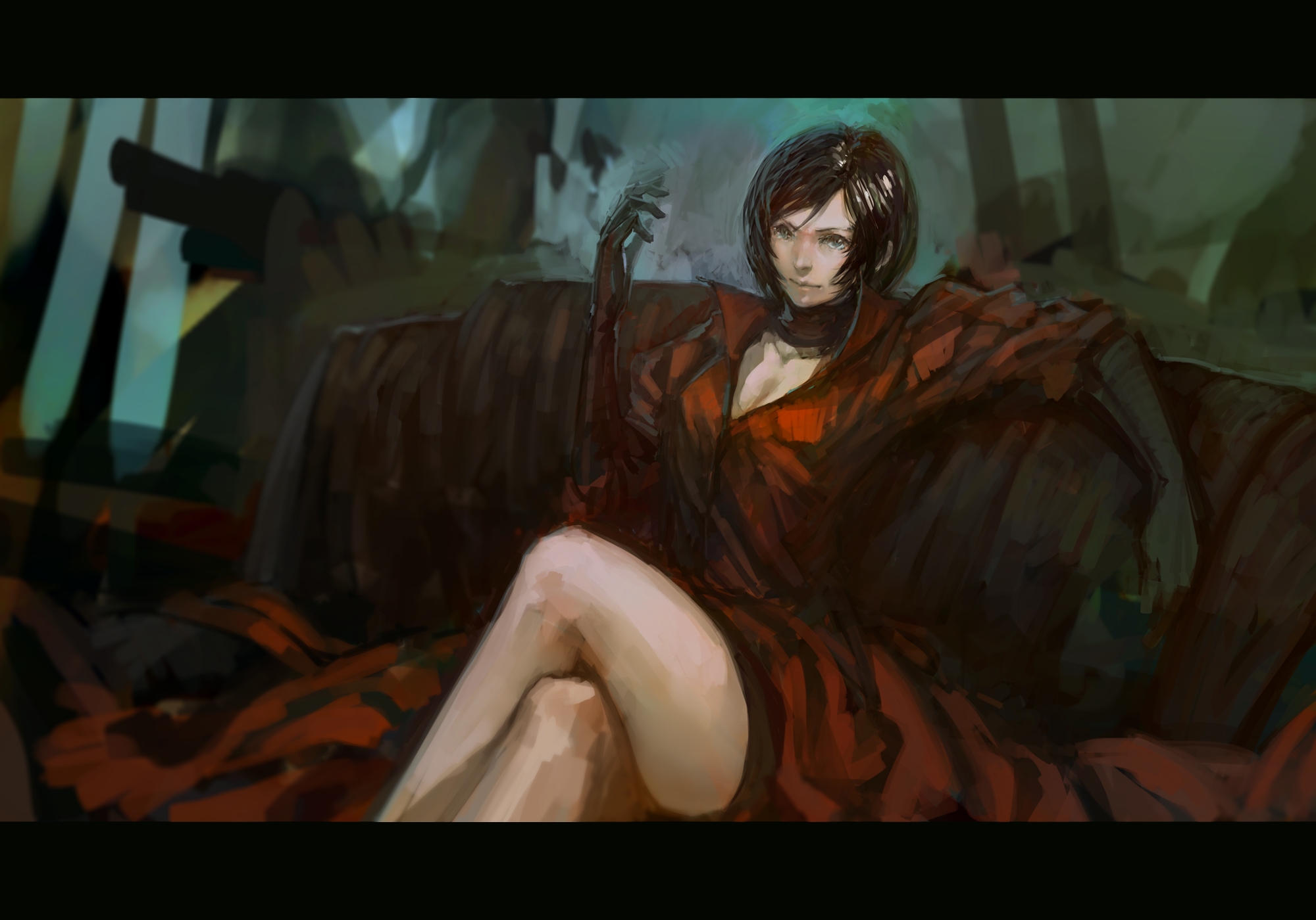 Ada Wong from Resident Evil sitting on a couch HD Wallpaper