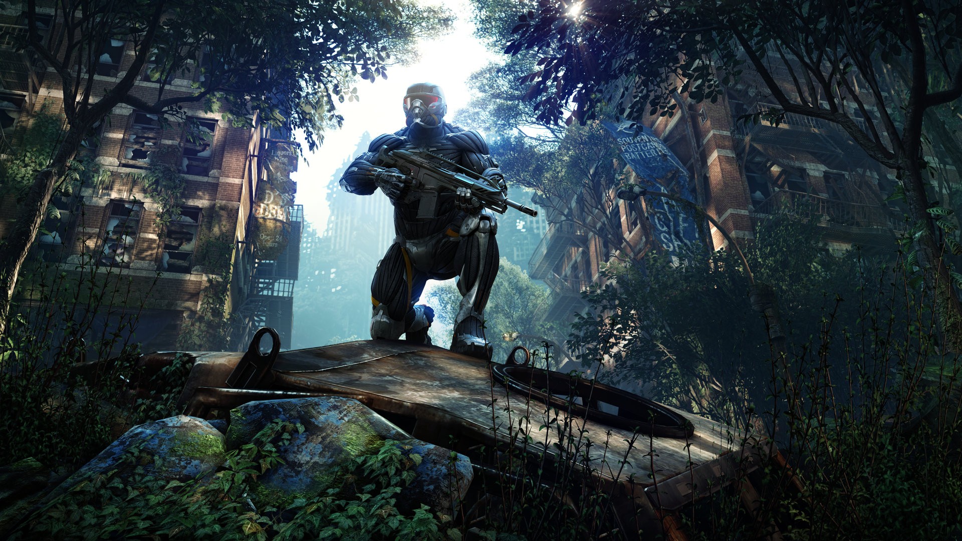 Prophet from Crysis in a ruined city HD Wallpaper