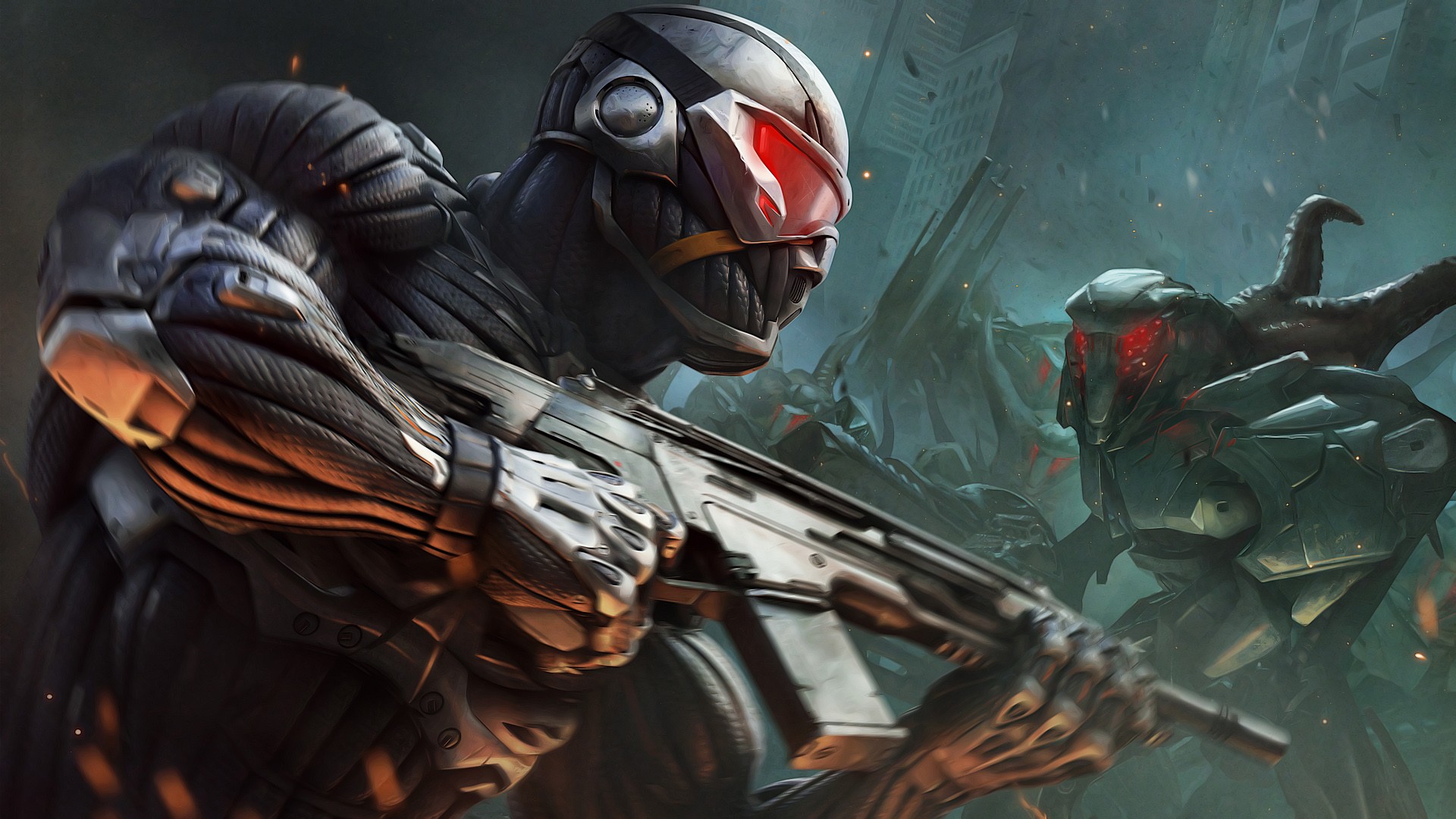 Prophet from Crysis fighting aliens HD Wallpaper