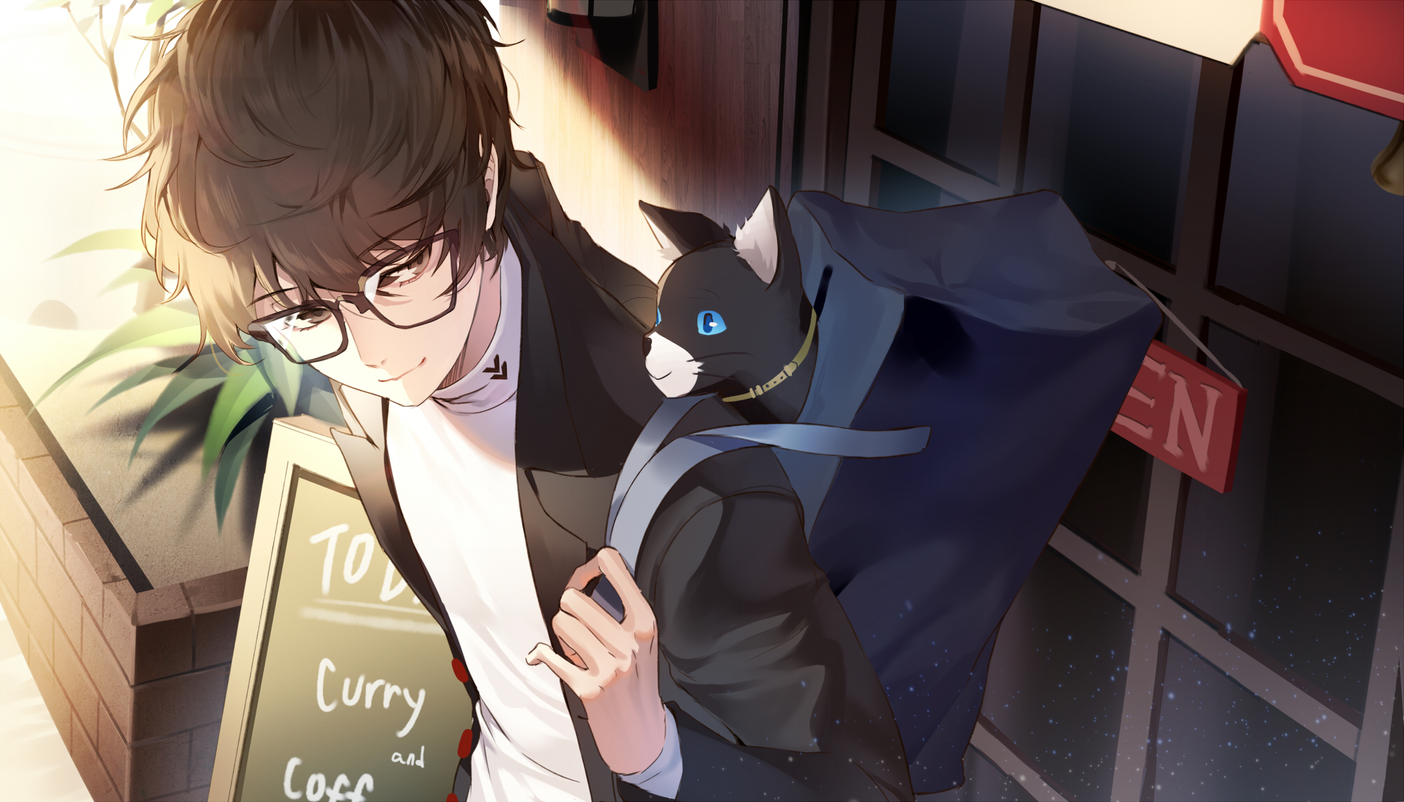 Akira Kurusu with Morgana from Persona 5 HD Wallpaper