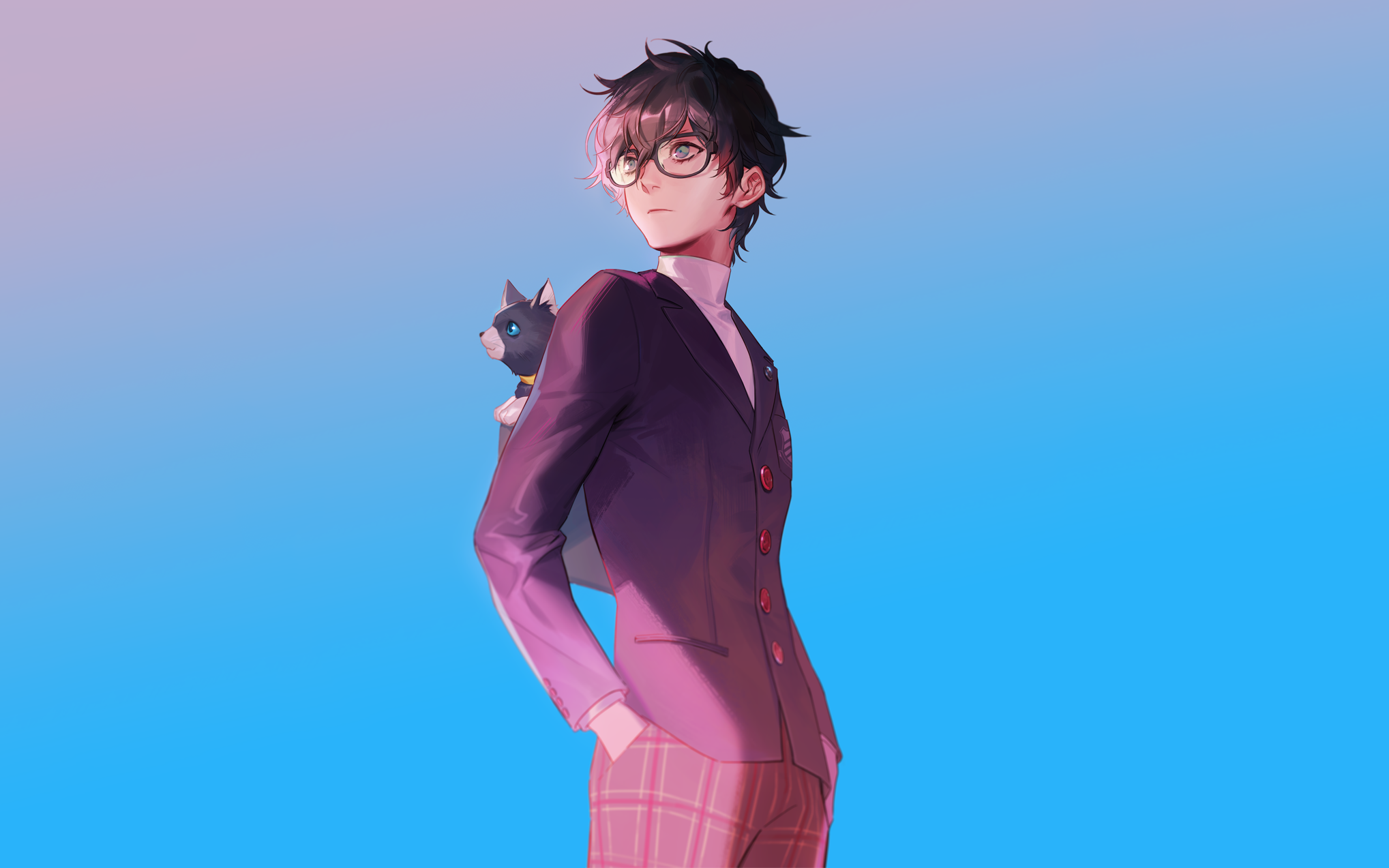Akira Kurusu with Morgana from Persona 5 HD Wallpaper