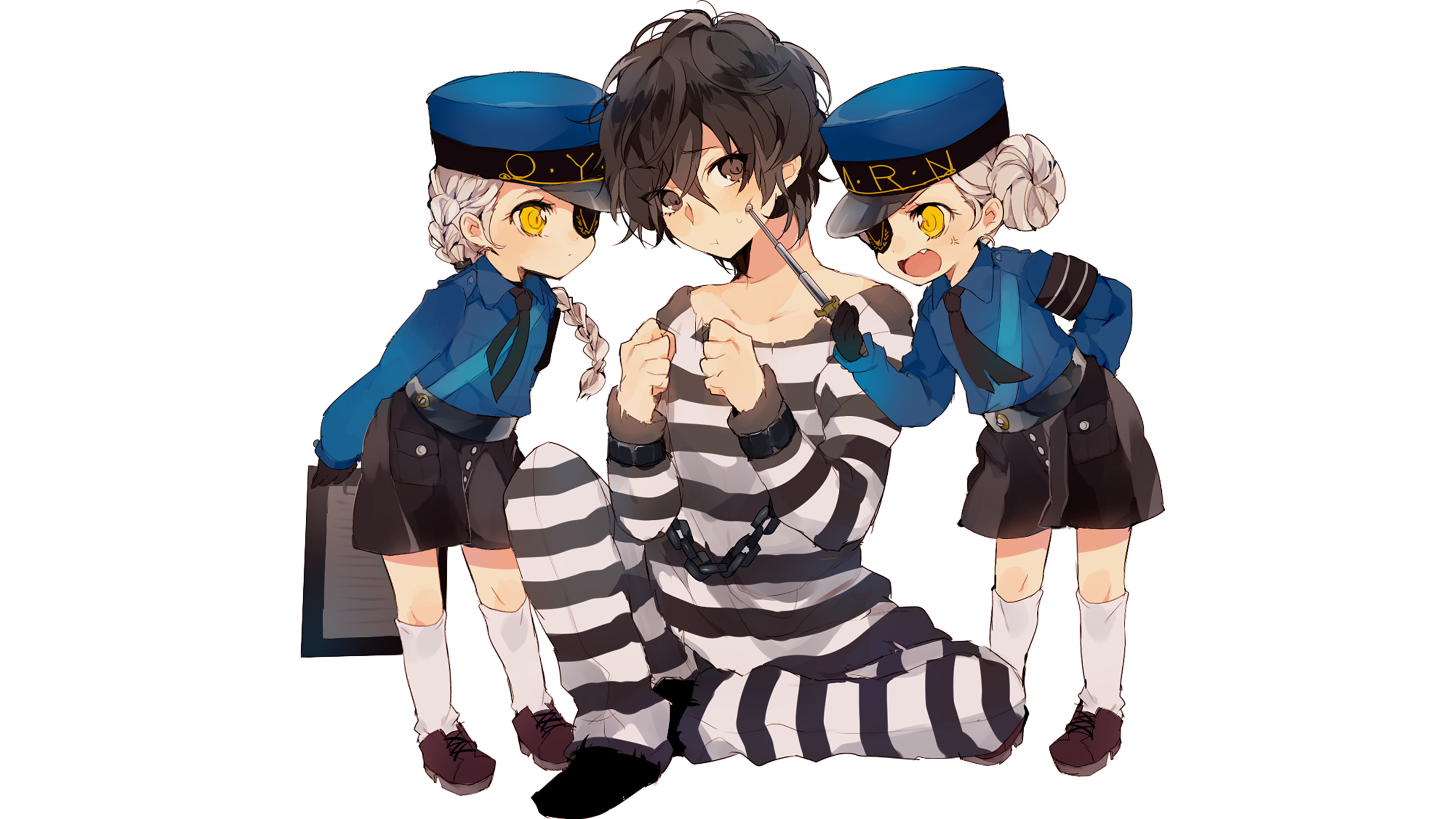 Akira Kurusu from Persona 5 with two police girls HD Wallpaper
