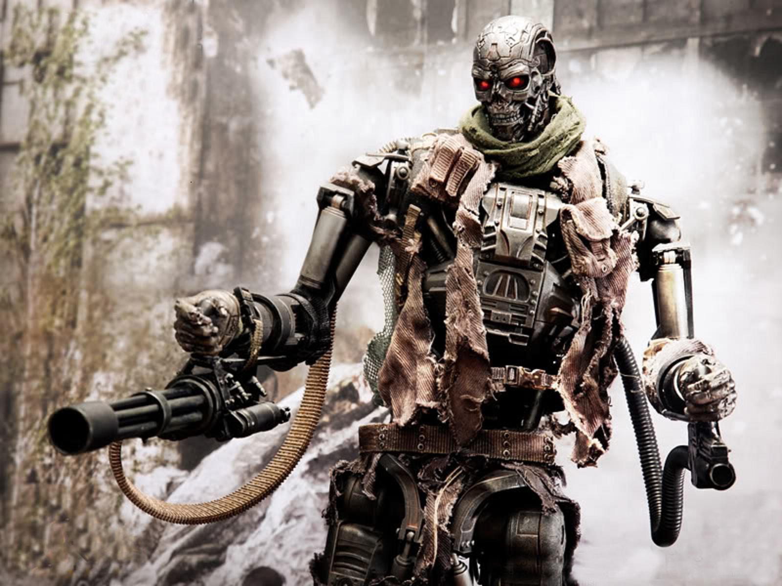T-800 Terminator with minigun HD Wallpaper
