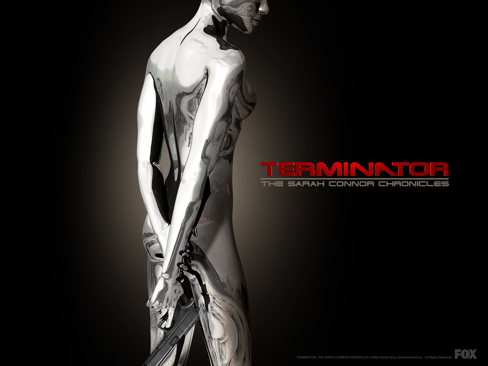 Terminator The Sarah Connor Chronicles chrome figure with gun HD Wallpaper