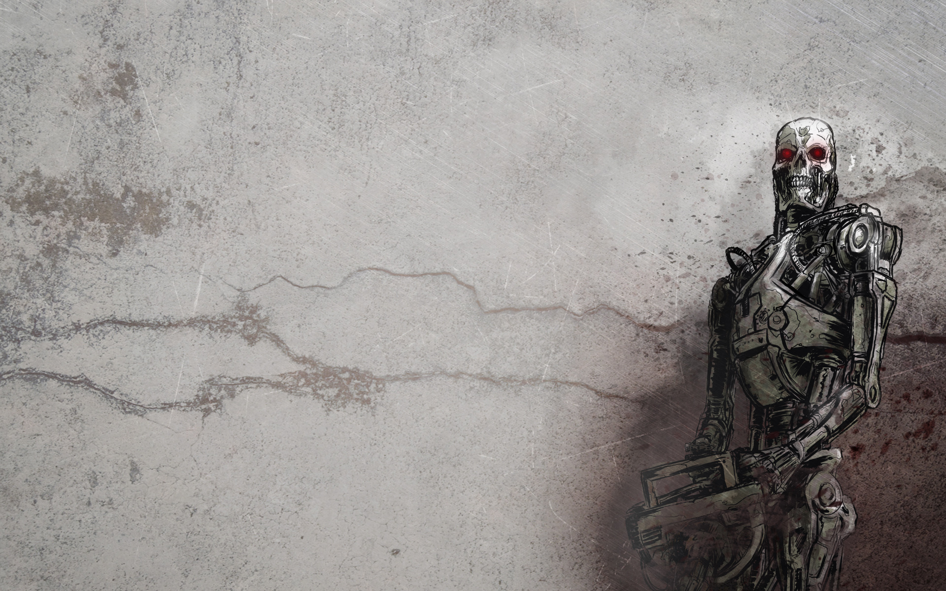 Terminator T-800 with weapon against concrete wall HD Wallpaper