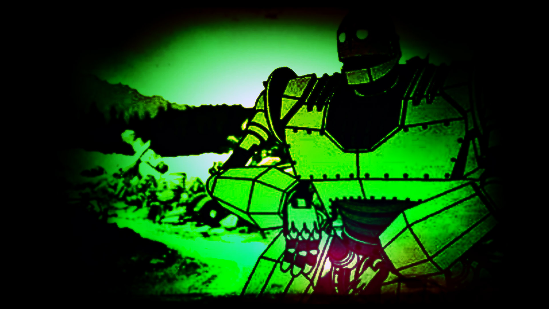 The Iron Giant in a green landscape HD Wallpaper