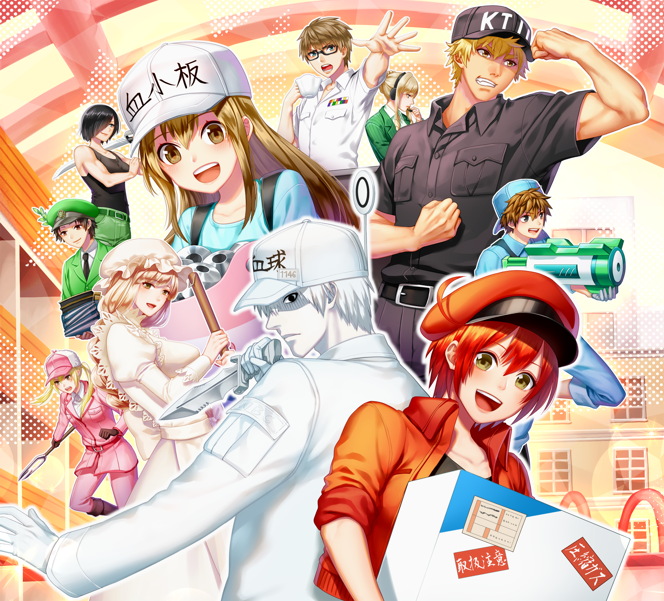 Platelets from Cells at Work! in a group pose HD Wallpaper