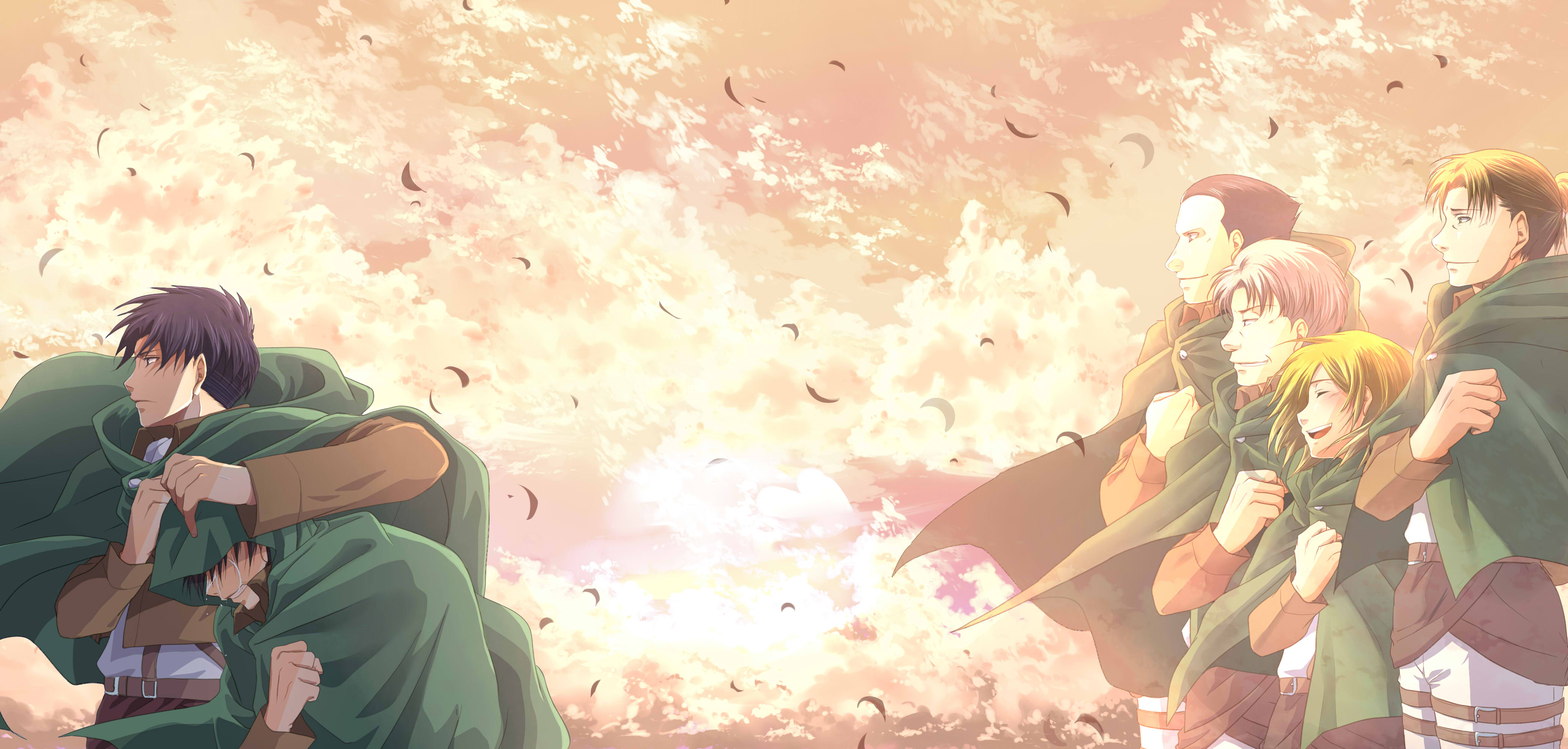 Attack on Titan characters in green cloaks HD Wallpaper
