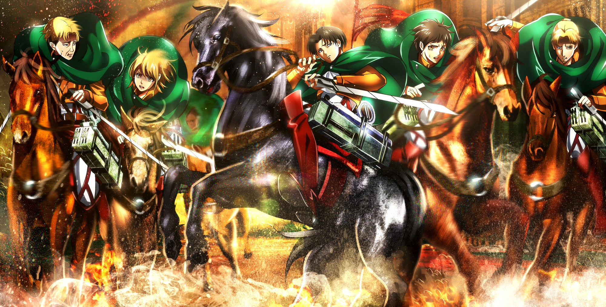 Attack on Titan characters on horseback HD Wallpaper