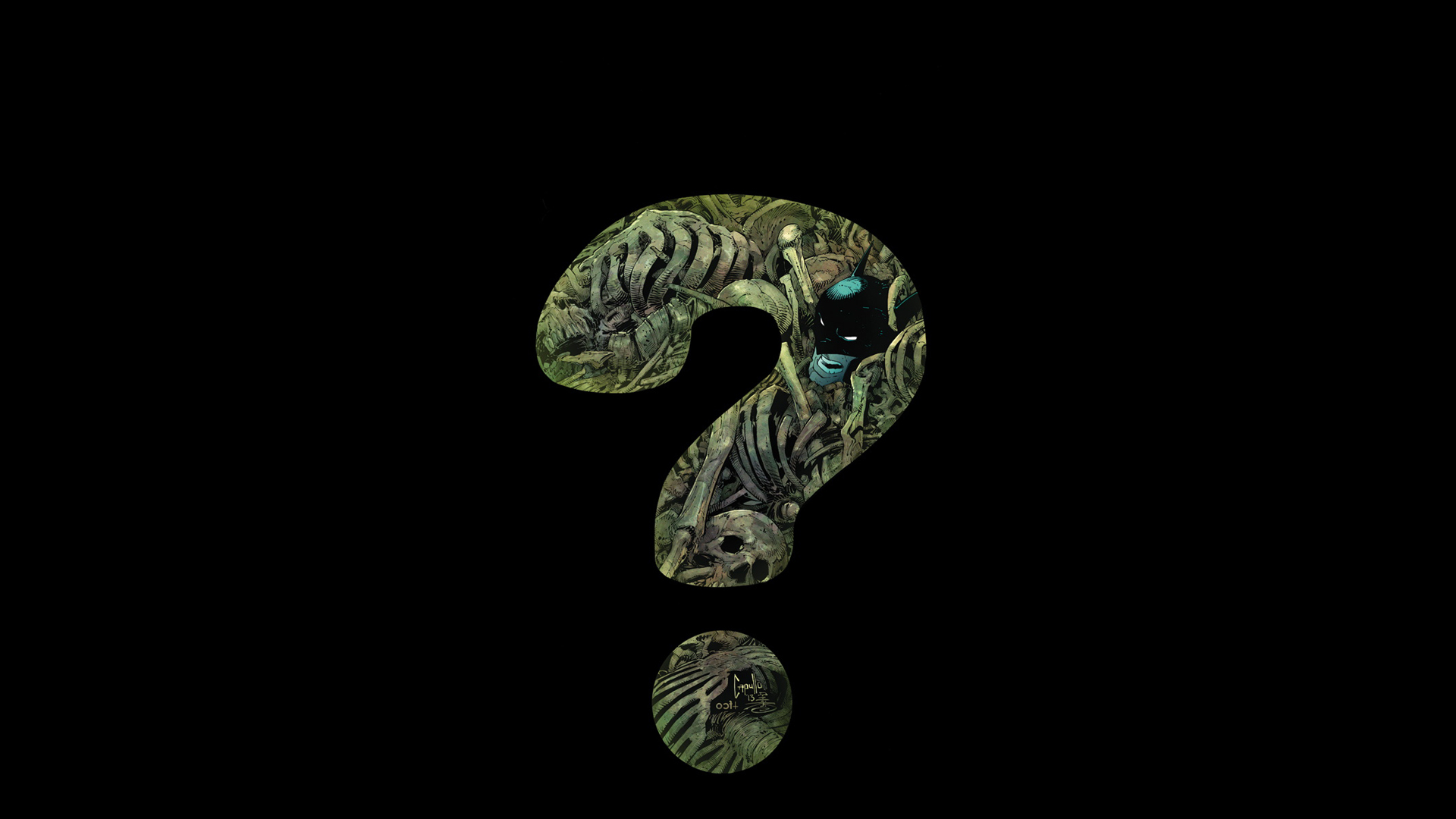 Question Mark made of bones and Batman from DC Comics HD Wallpaper