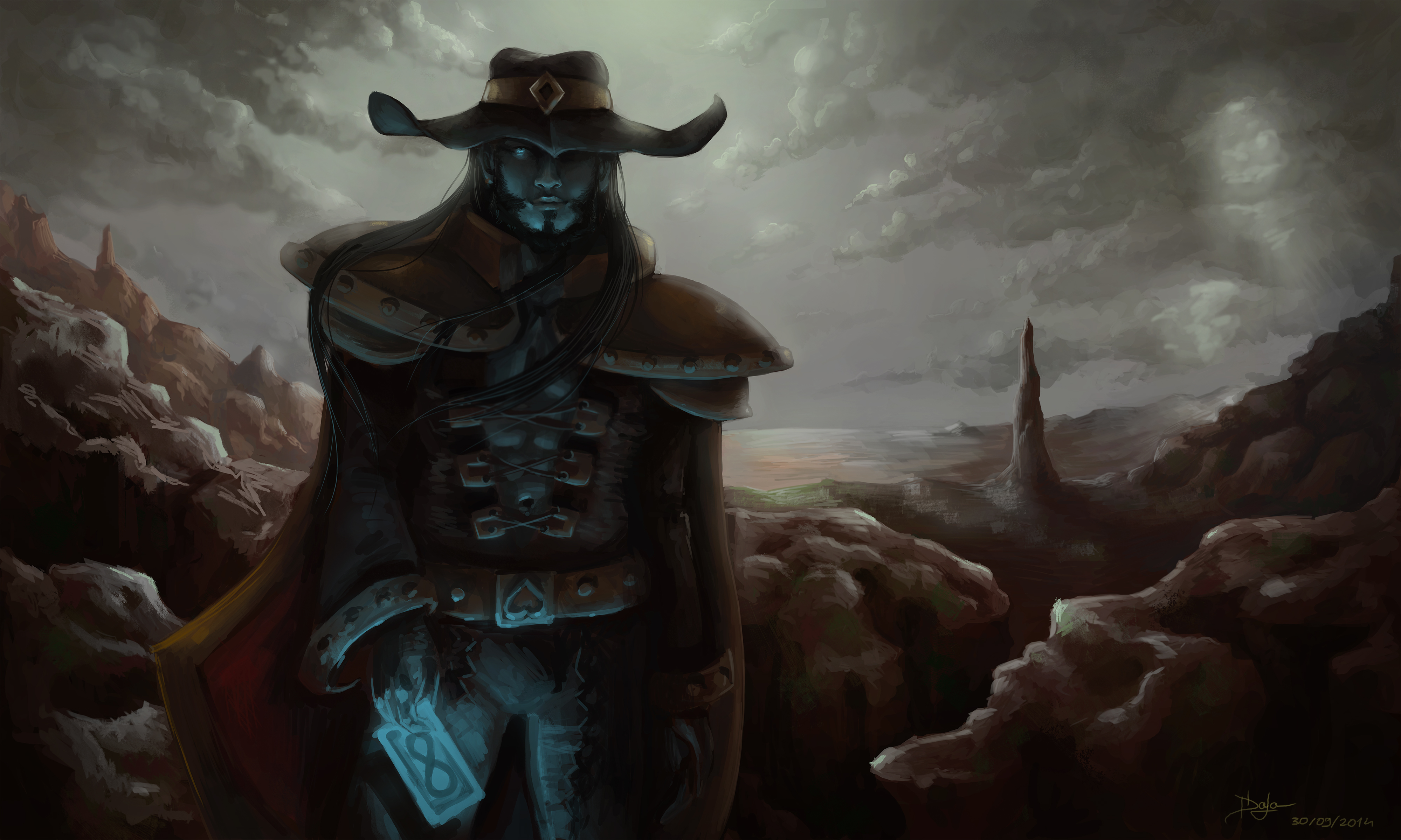 Twisted Fate from League of Legends in a desolate landscape HD Wallpaper