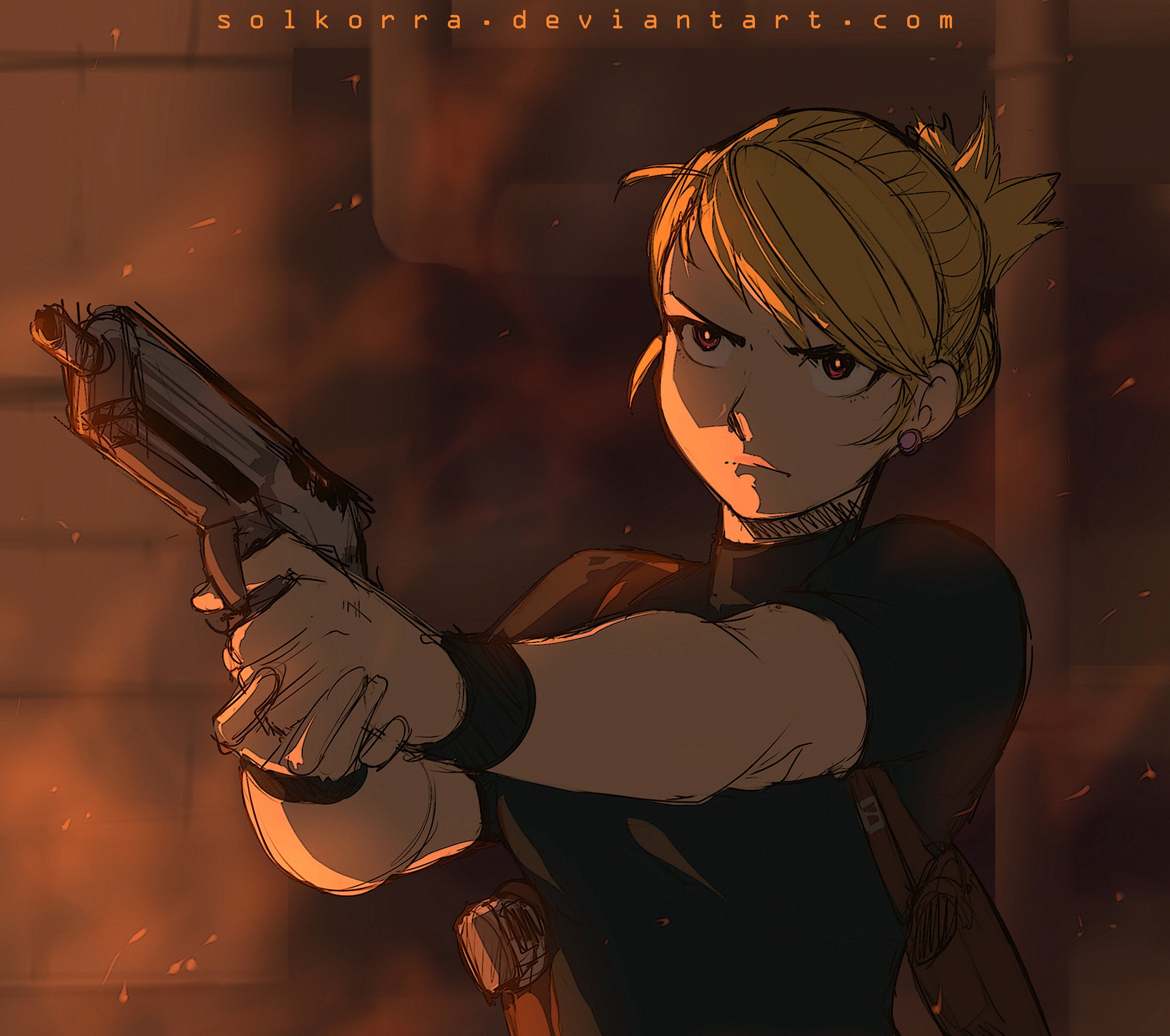 Riza Hawkeye from Fullmetal Alchemist holding a gun HD Wallpaper