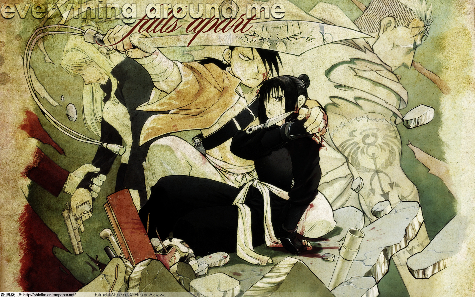 Riza Hawkeye and Roy Mustang from Fullmetal Alchemist HD Wallpaper