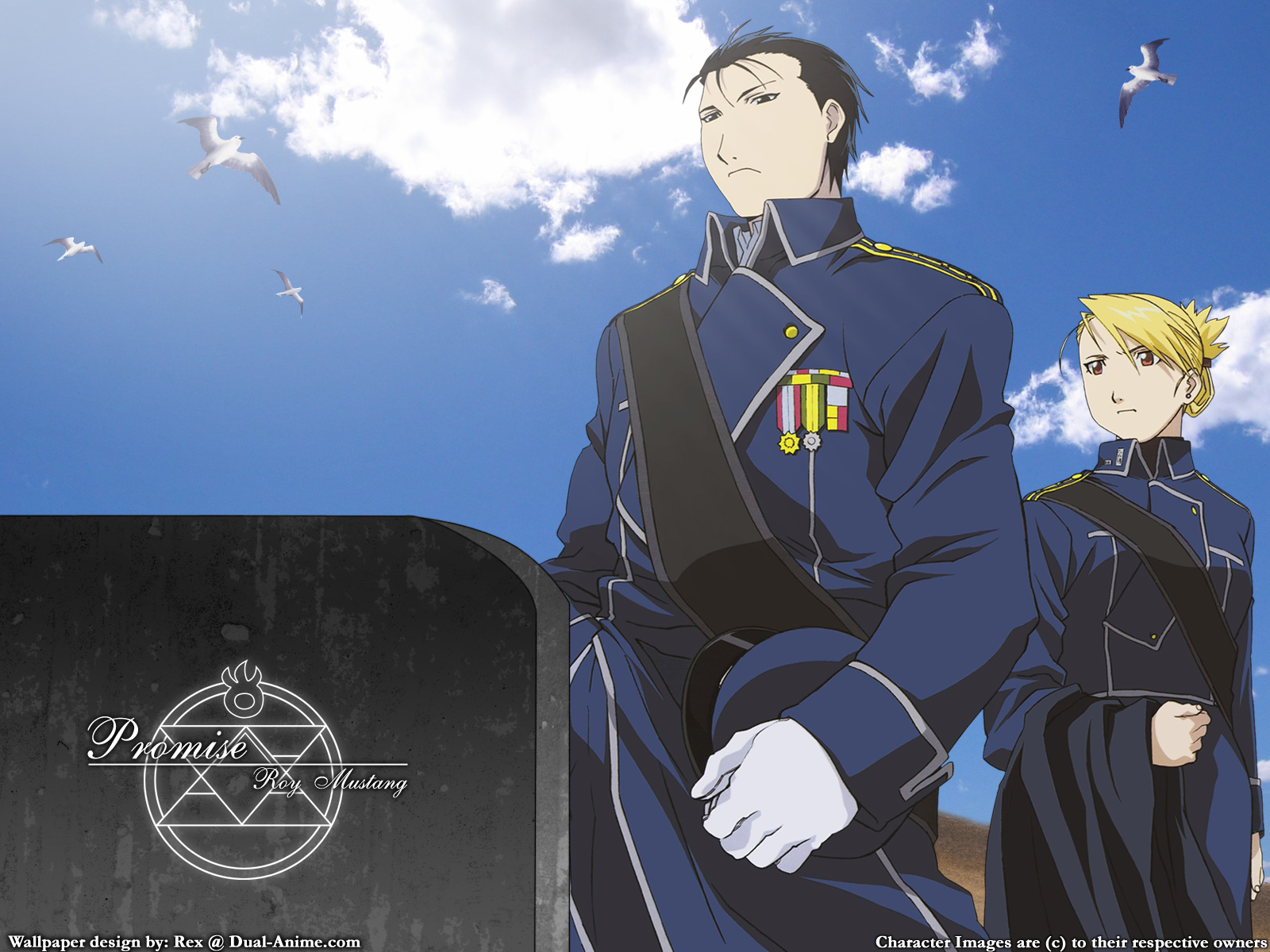 Roy Mustang and Riza Hawkeye from Fullmetal Alchemist HD Wallpaper