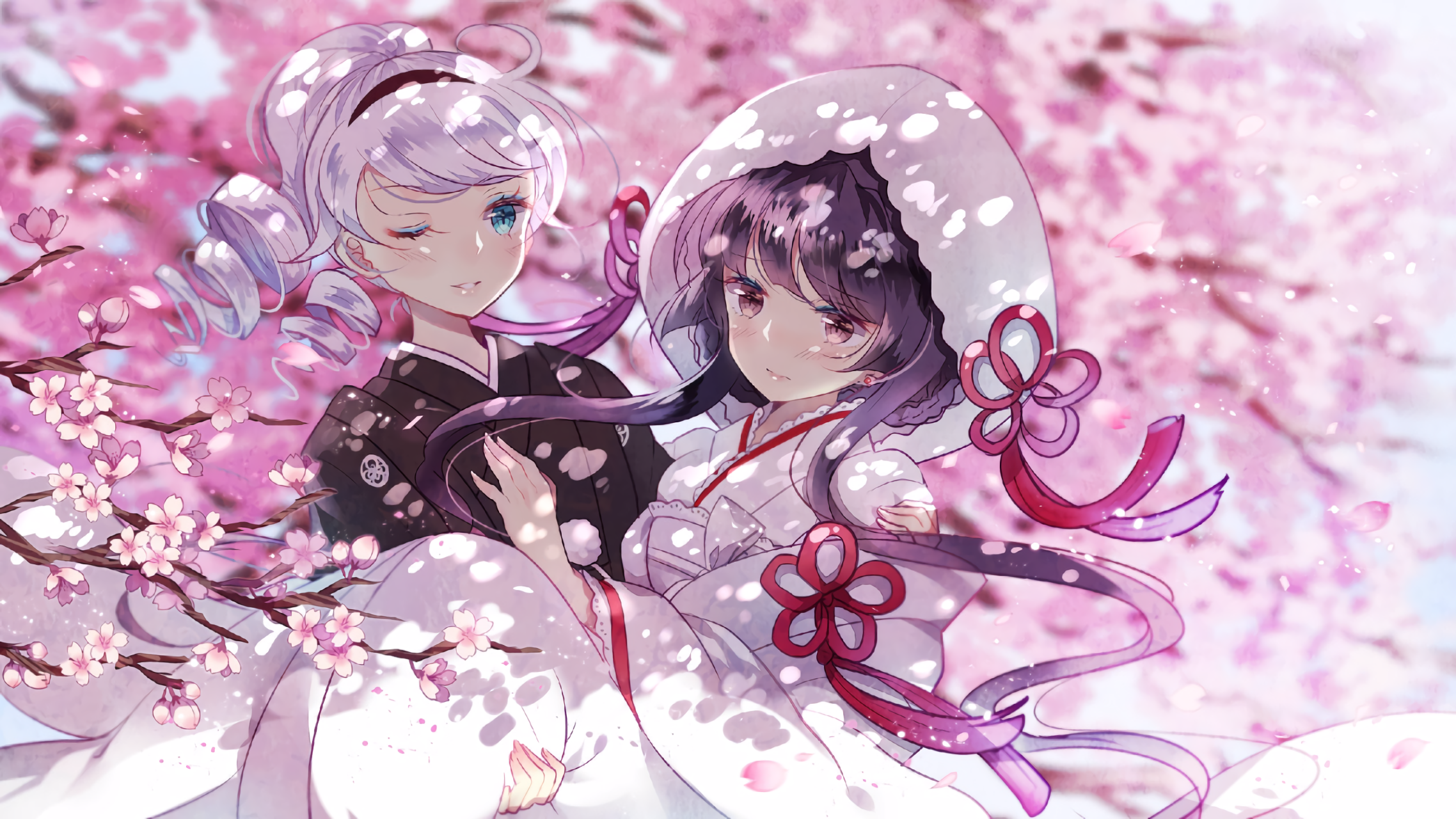 Kiana Kaslana and companion in cherry blossoms HD Wallpaper