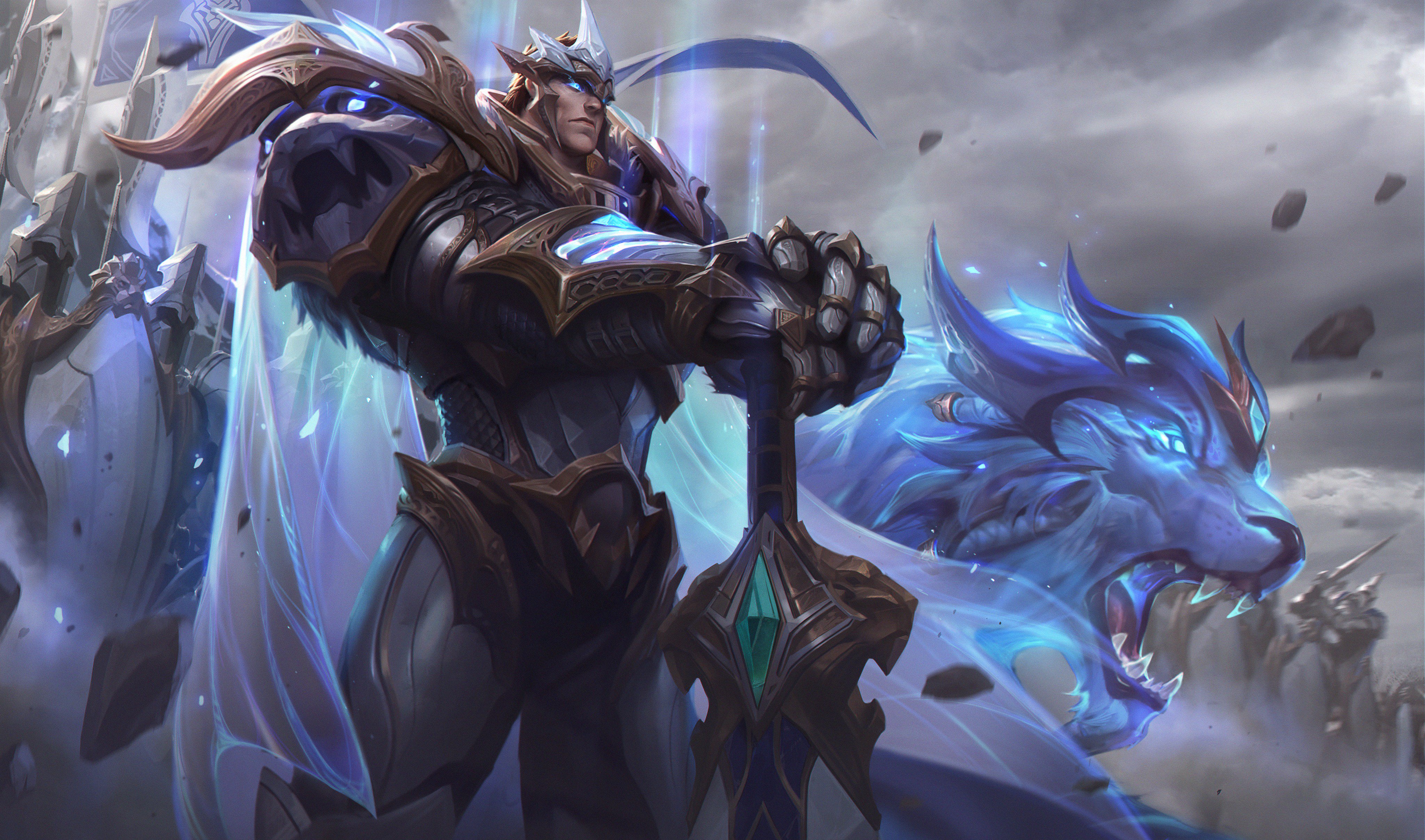 Garen from League of Legends with a blue wolf HD Wallpaper