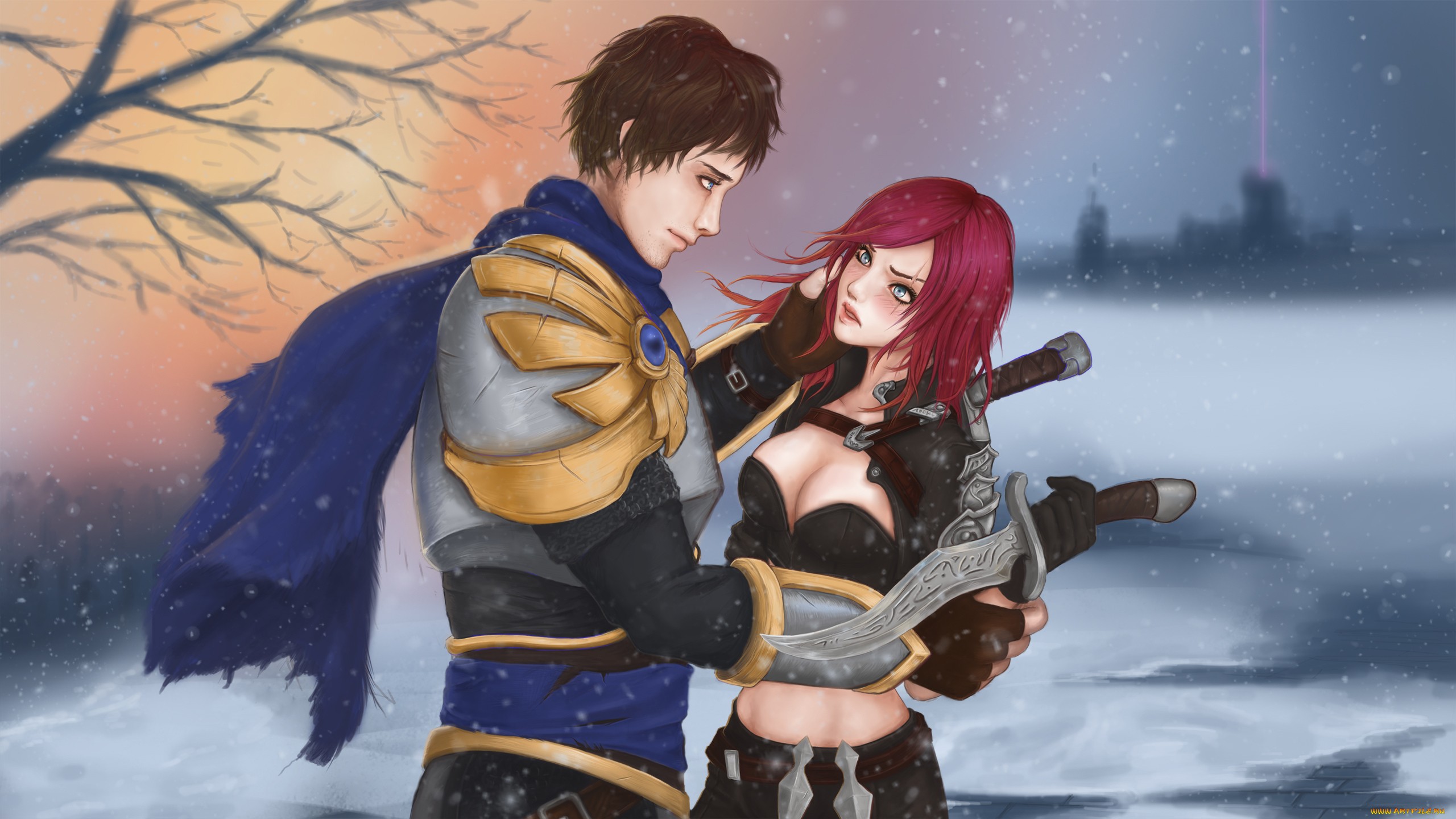 Garen and Katarina from League of Legends in snow HD Wallpaper