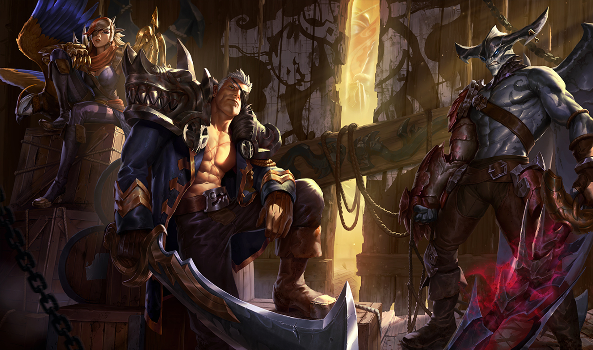 League of Legends characters in a ship interior HD Wallpaper