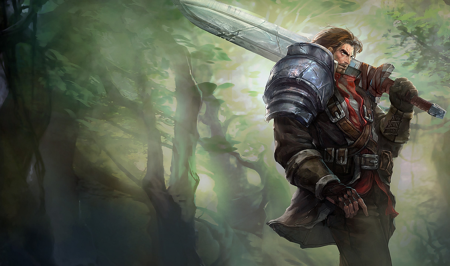 Garen from League of Legends in a forest HD Wallpaper