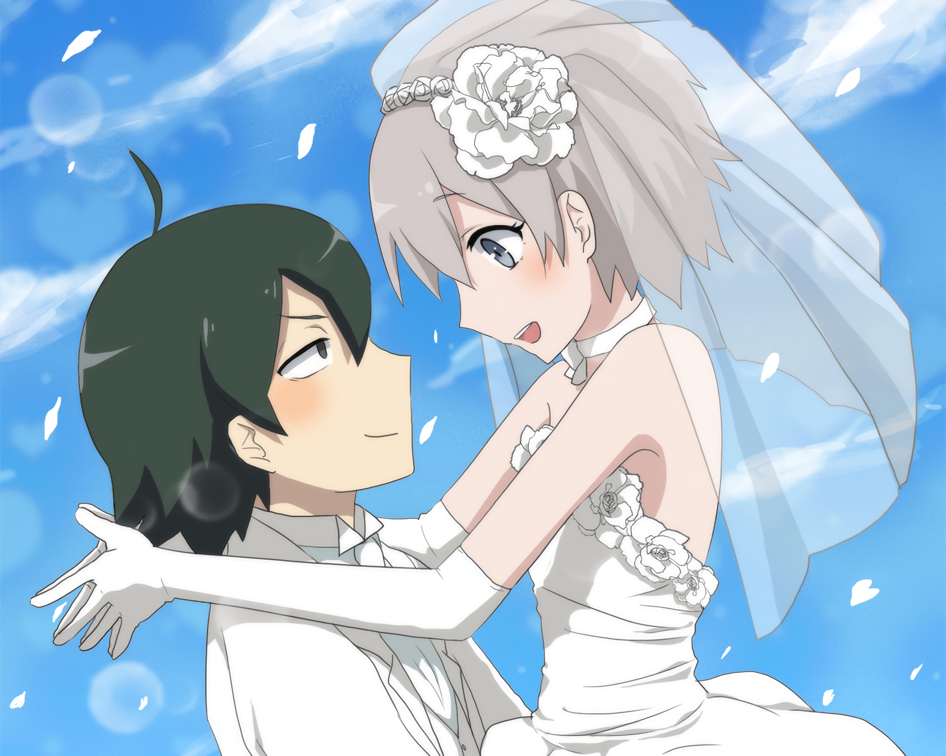 Hikigaya Hachiman and bride in wedding attire HD Wallpaper
