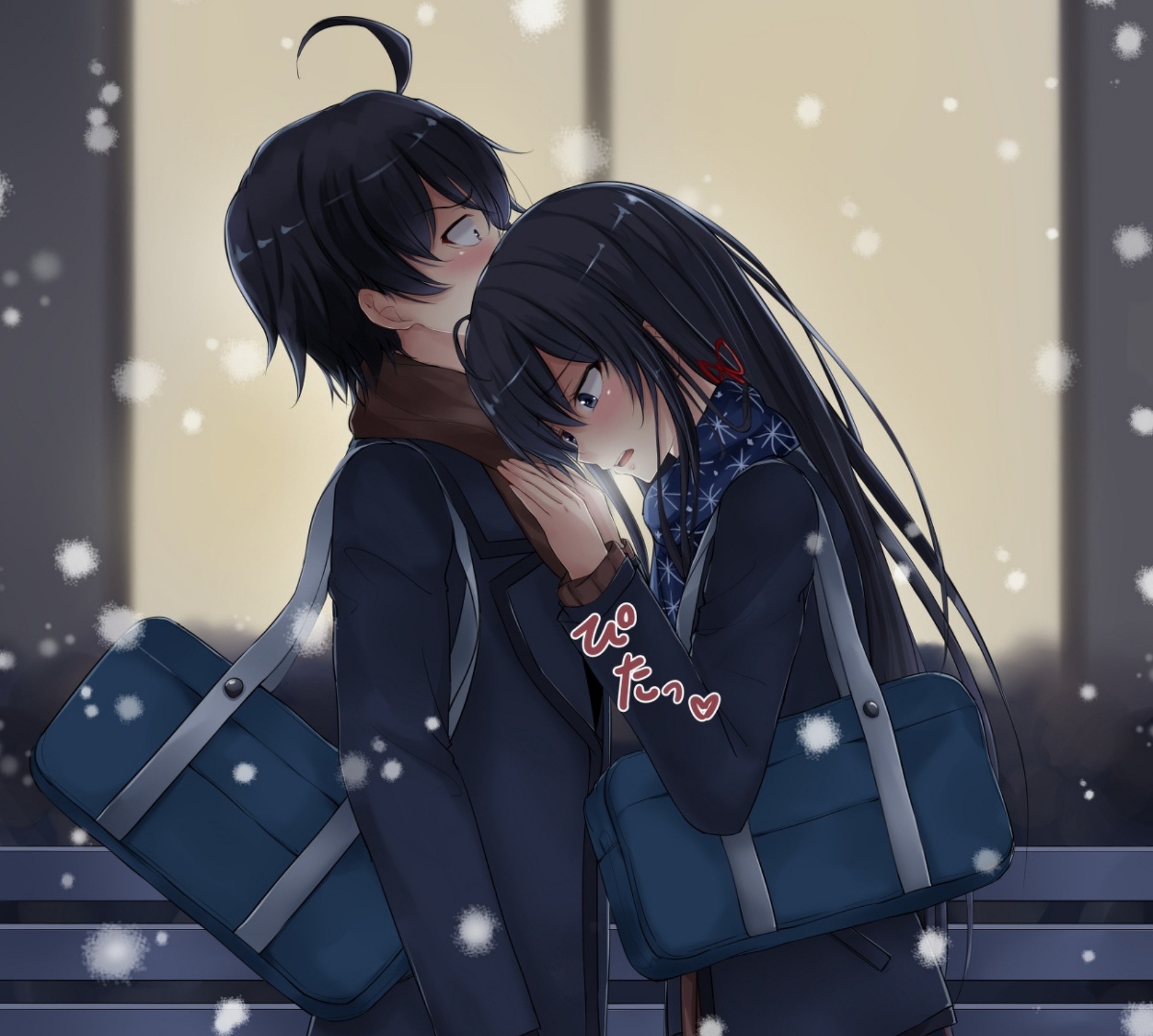Hikigaya Hachiman and Yukino Yukinoshita in snow HD Wallpaper