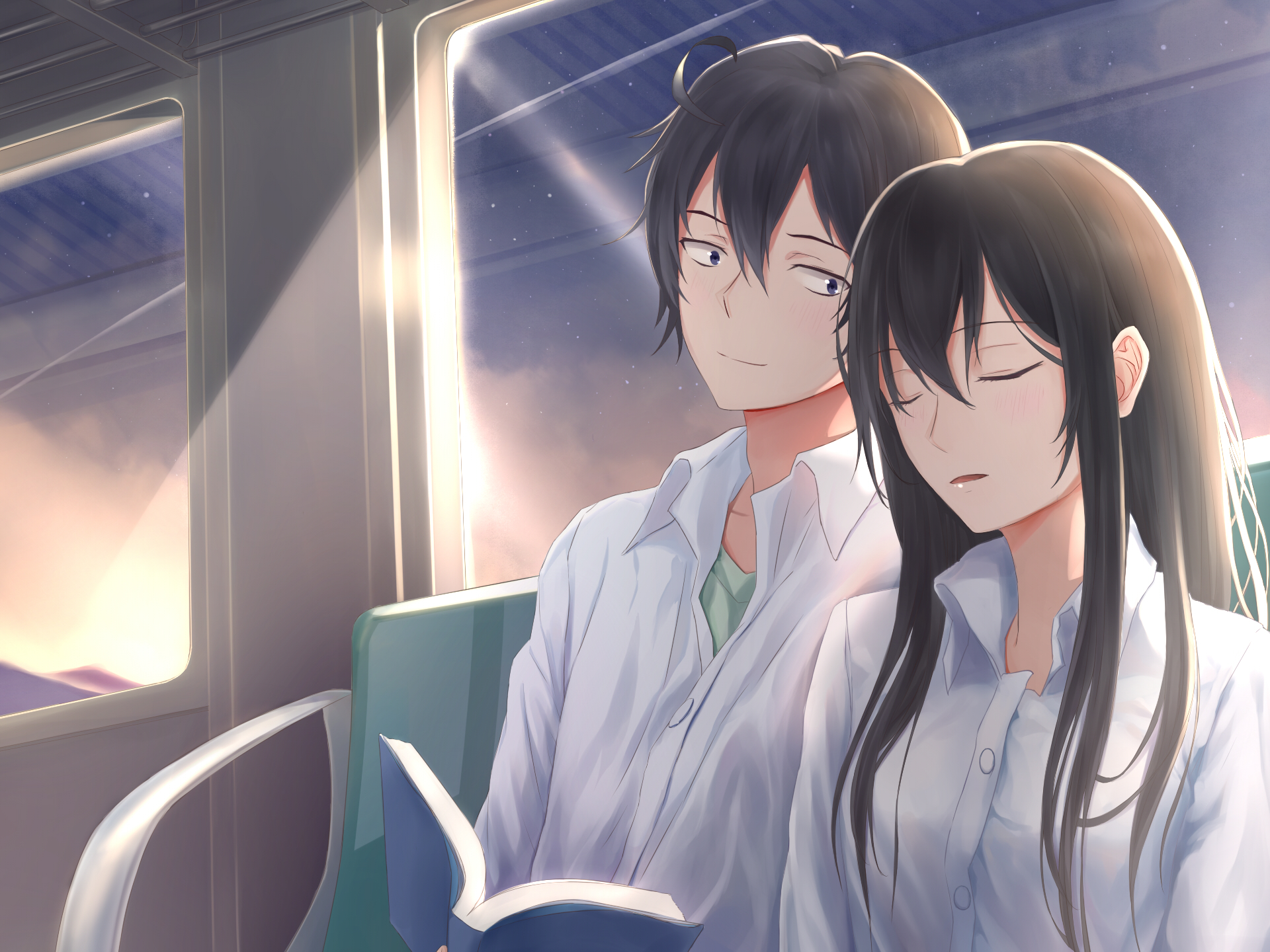 Hikigaya Hachiman on a train HD Wallpaper