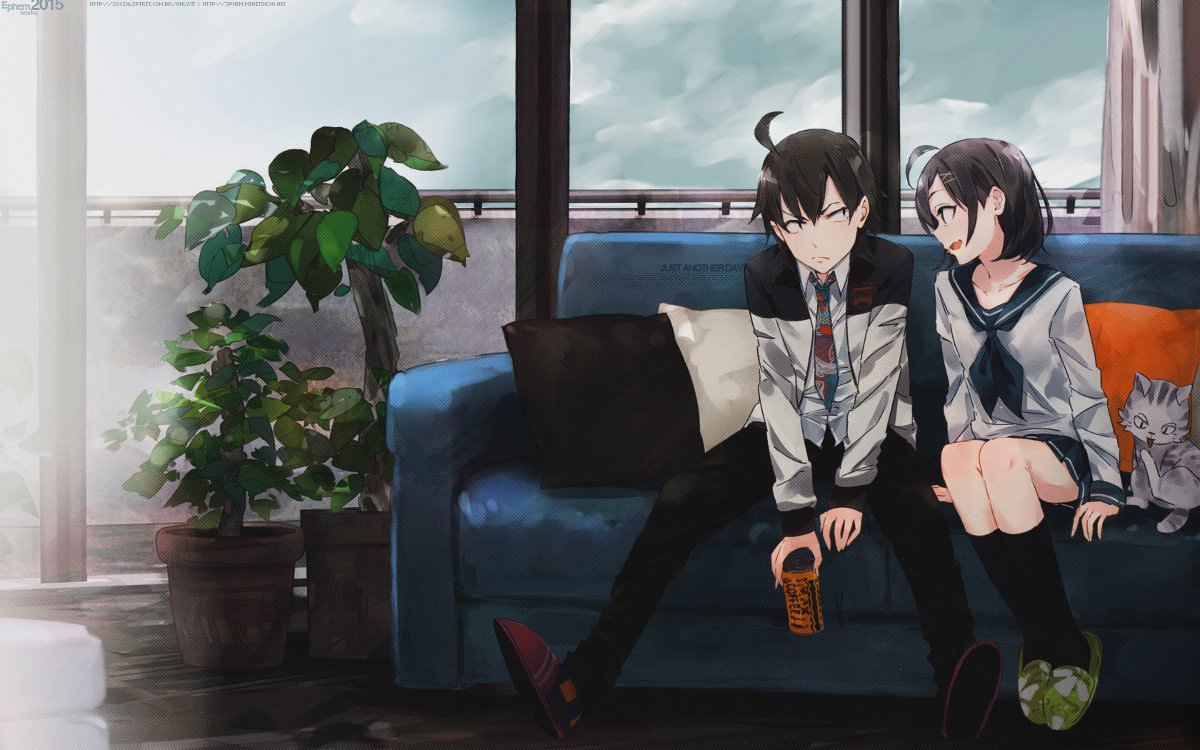 Hikigaya Hachiman and Yukino Yukinoshita sitting on a couch HD Wallpaper