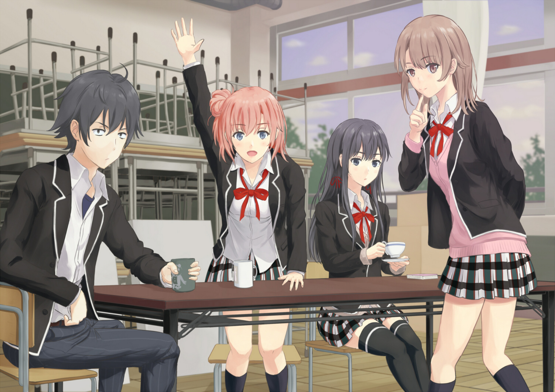Hikigaya Hachiman and friends in a classroom HD Wallpaper