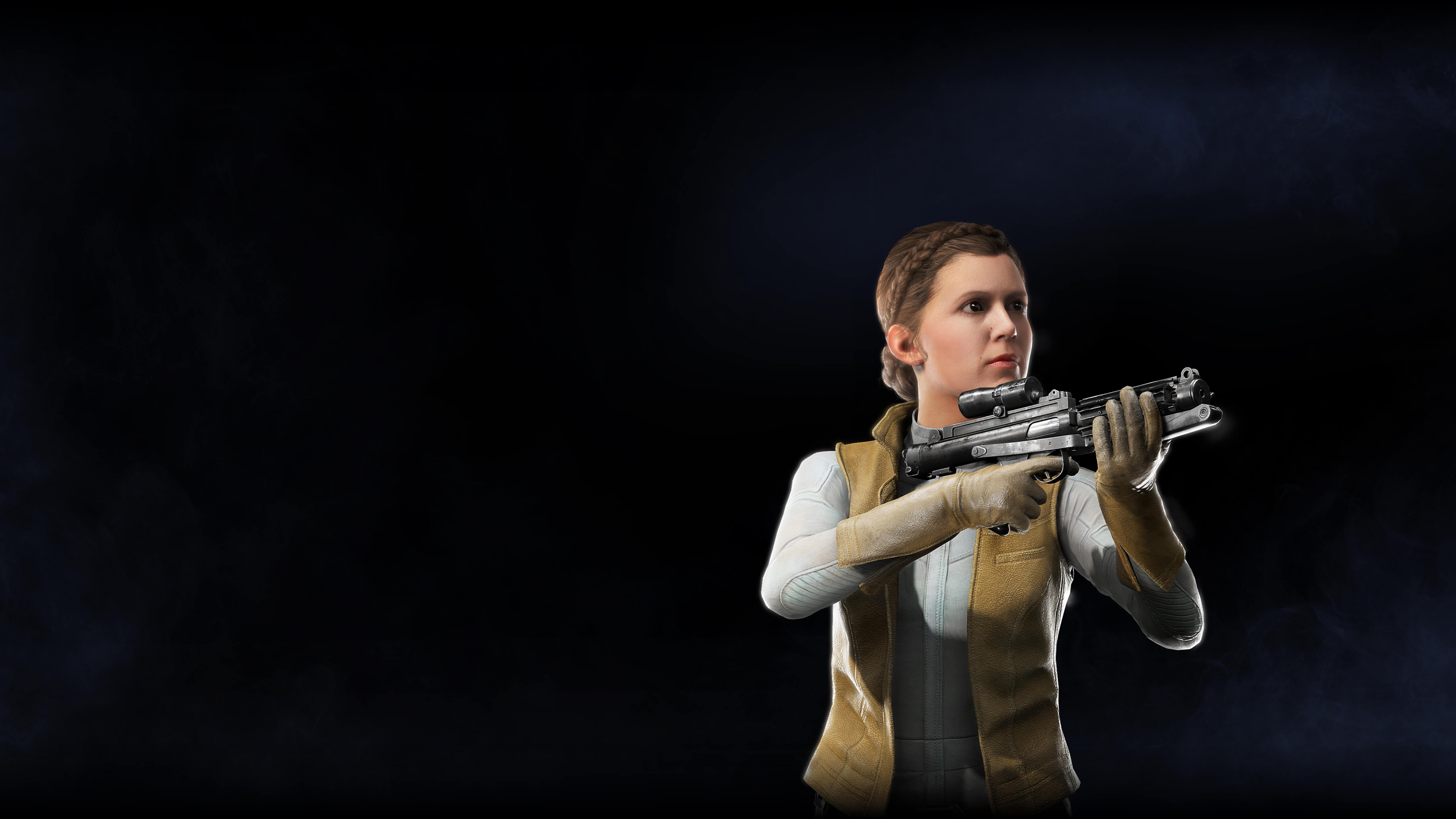 Leia Organa from Star Wars holding a blaster rifle HD Wallpaper