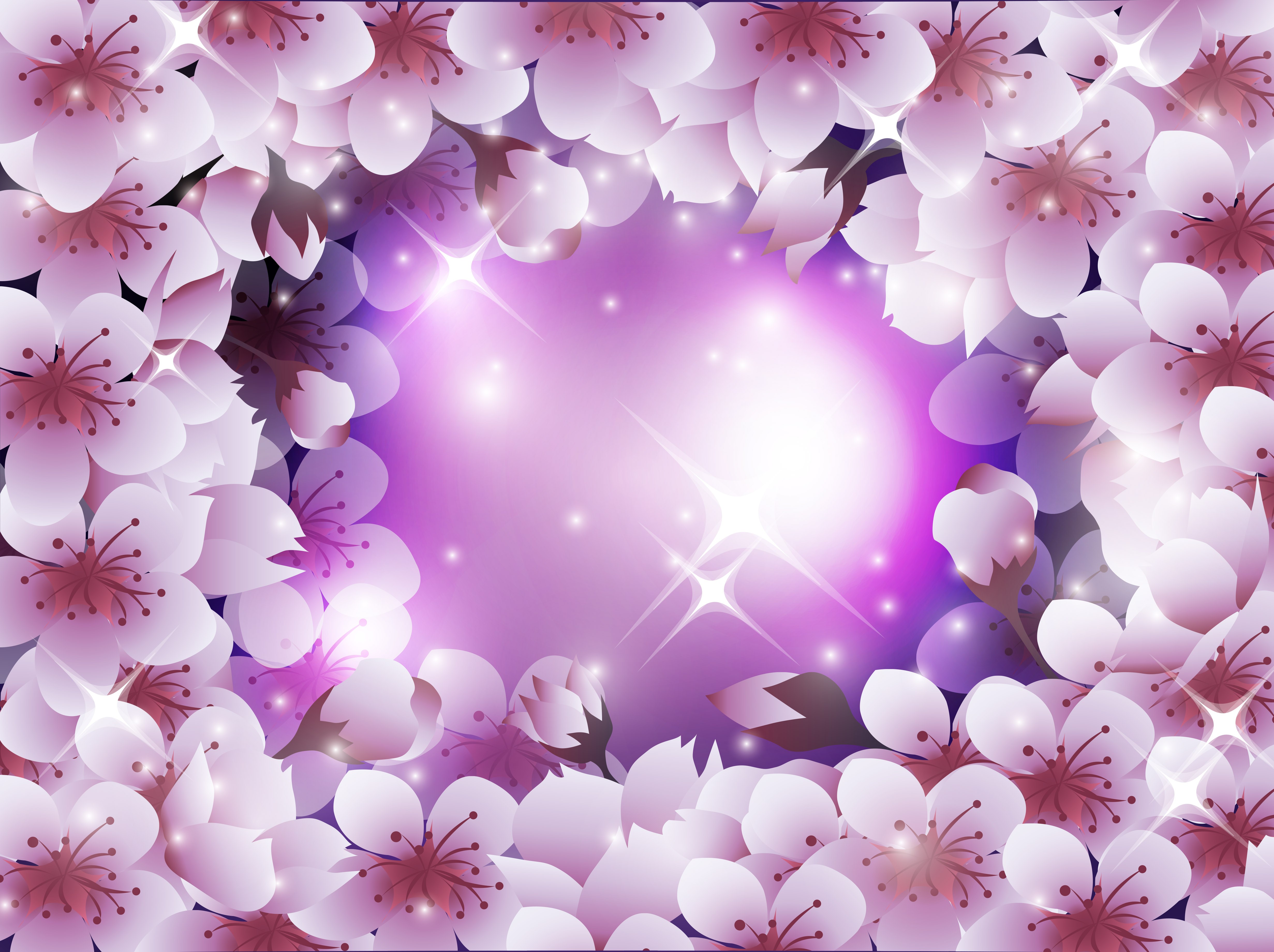 Cherry blossoms frame a glowing purple background HD Wallpaper