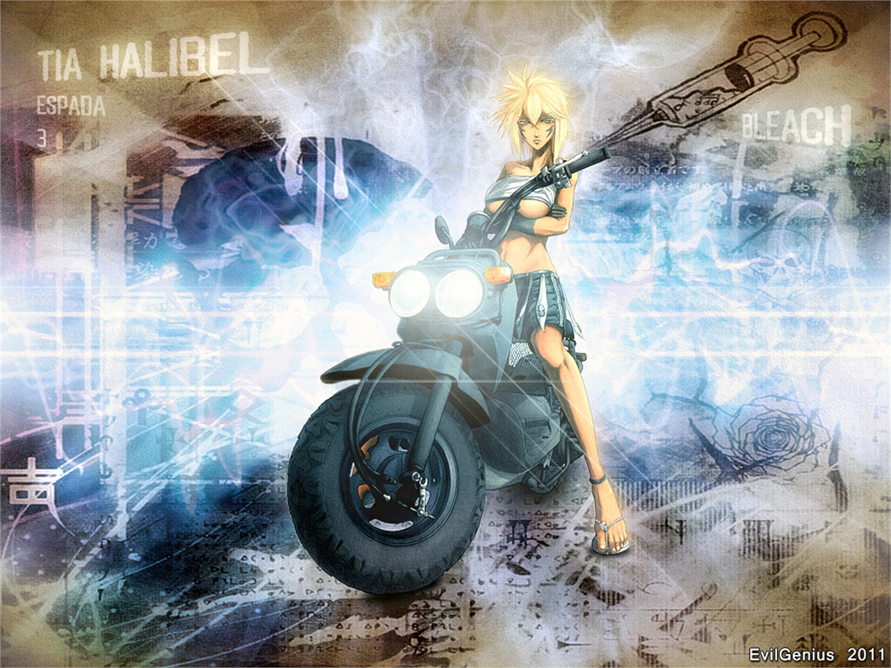Tier Halibel from Bleach on a motorcycle HD Wallpaper