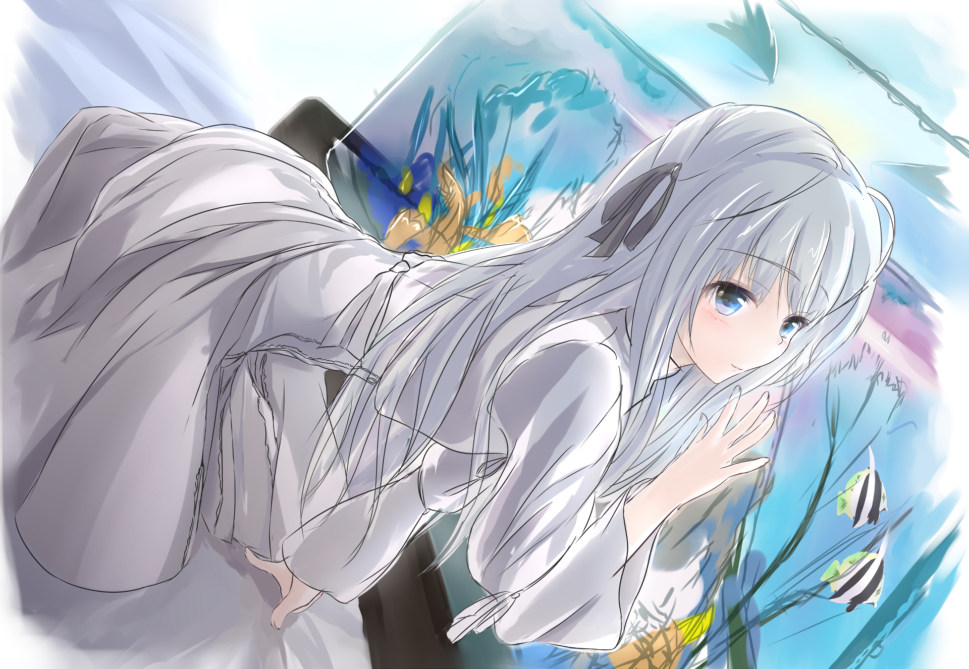 Sora Kasugano by an aquarium HD Wallpaper