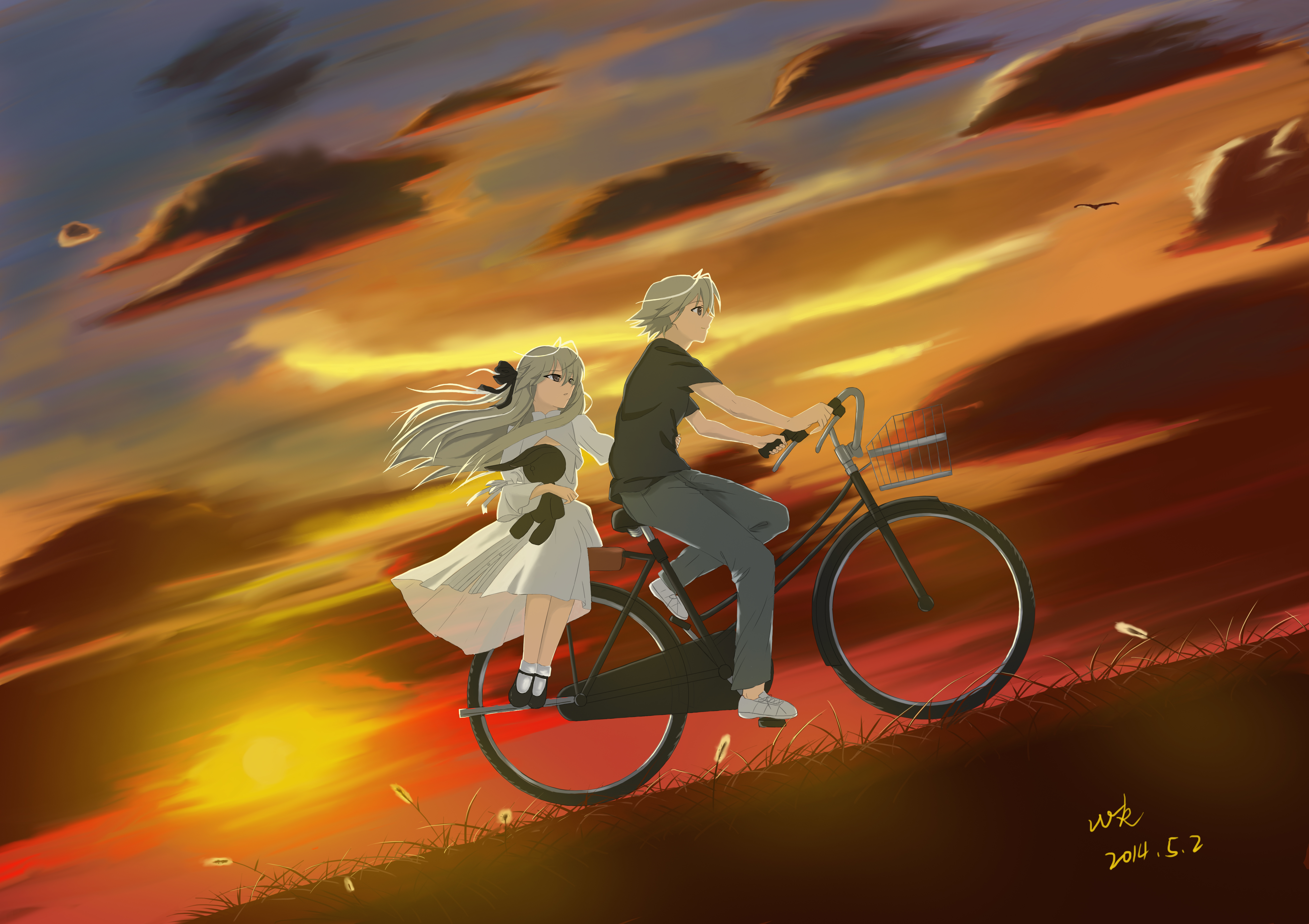 Sora Kasugano riding a bicycle at sunset HD Wallpaper