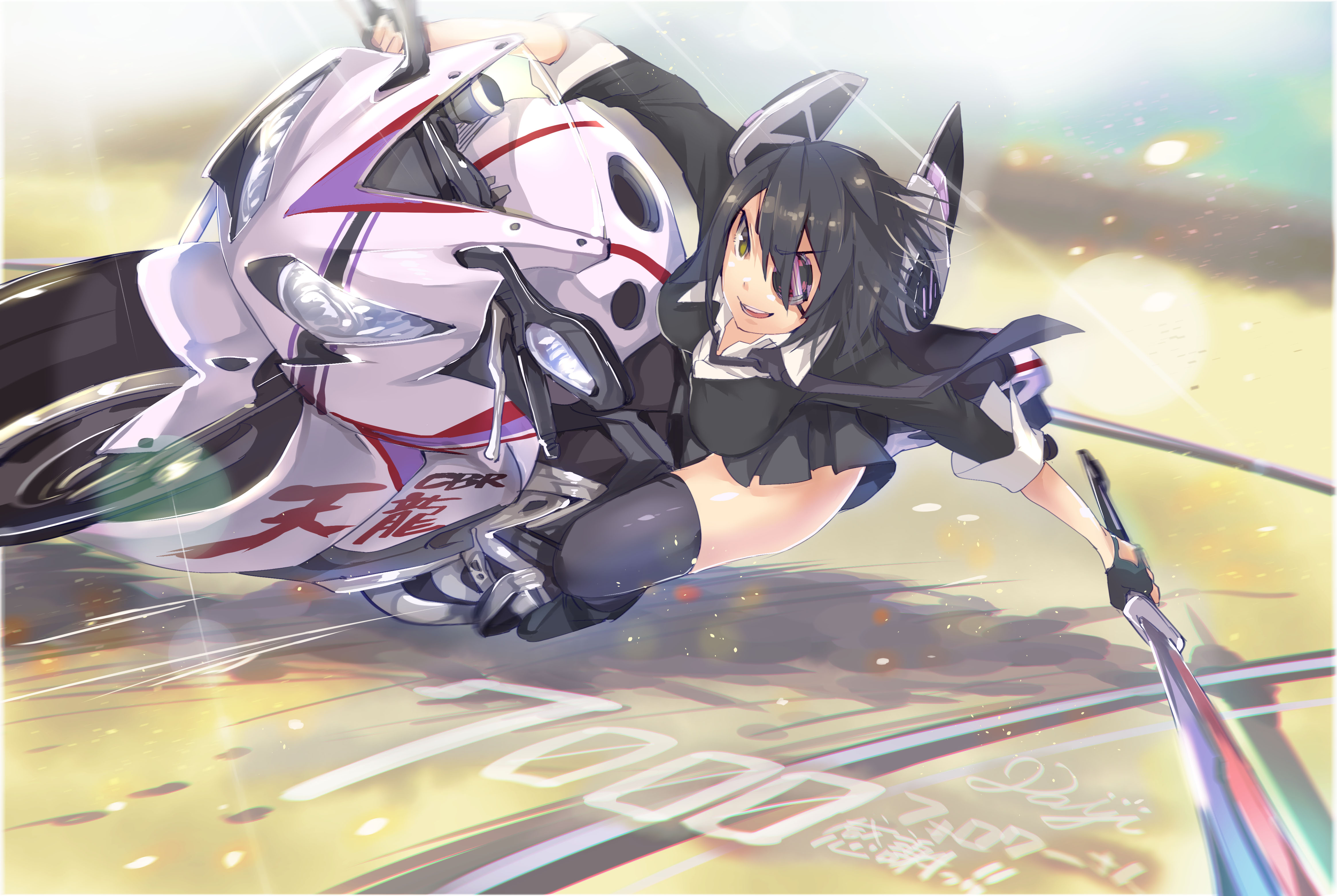 Tenryuu from Kancolle on a motorcycle HD Wallpaper