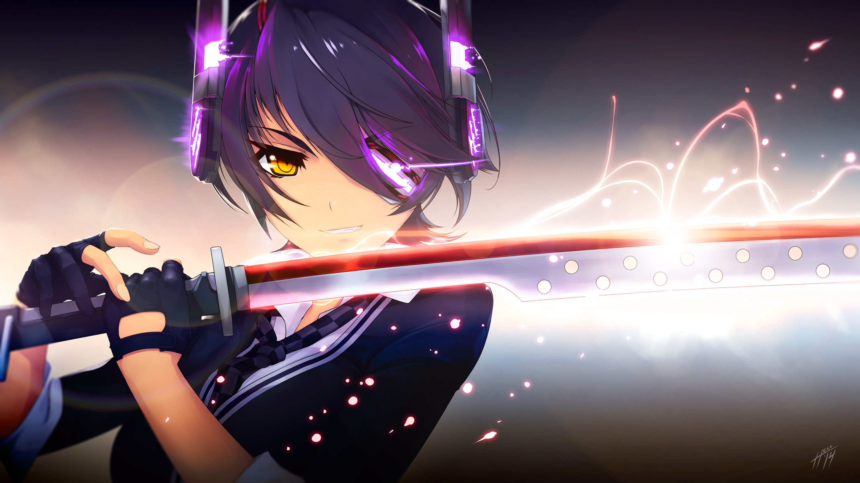 Tenryuu from Kancolle holding a sword HD Wallpaper