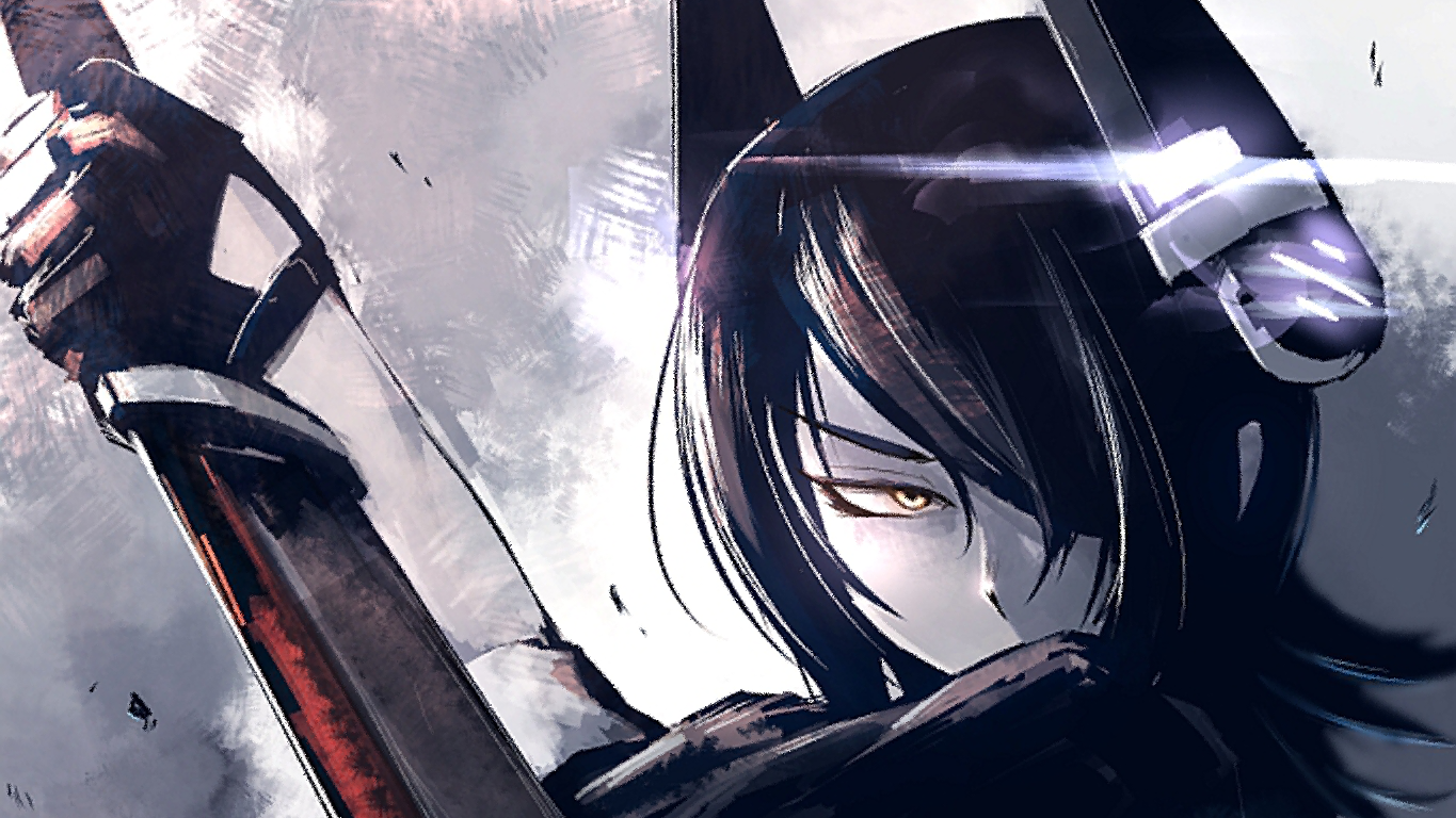 Tenryuu from Kancolle holding a large weapon HD Wallpaper
